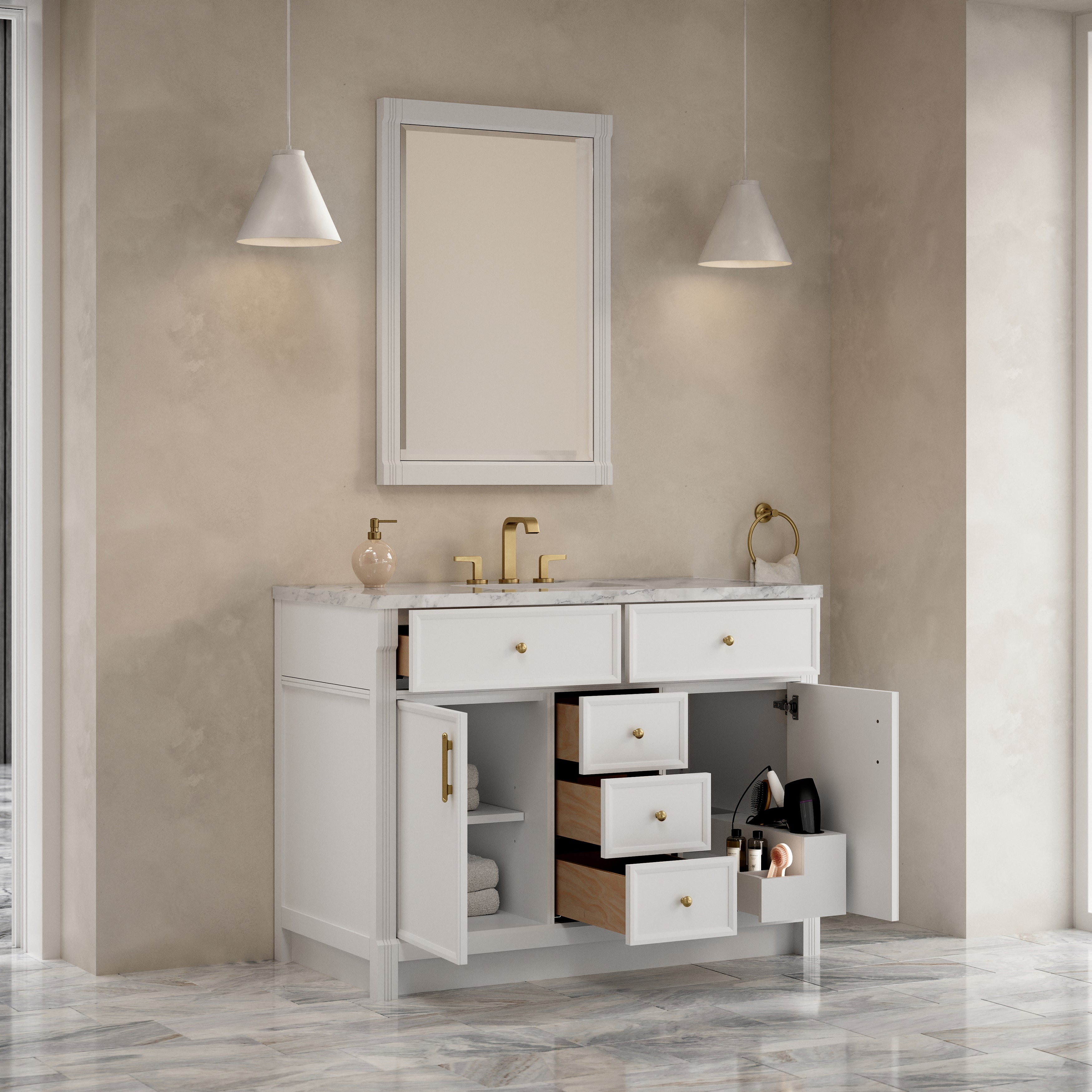 James Martin Bellshire 48" Single Vanity in Bright White with 3cm Countertop