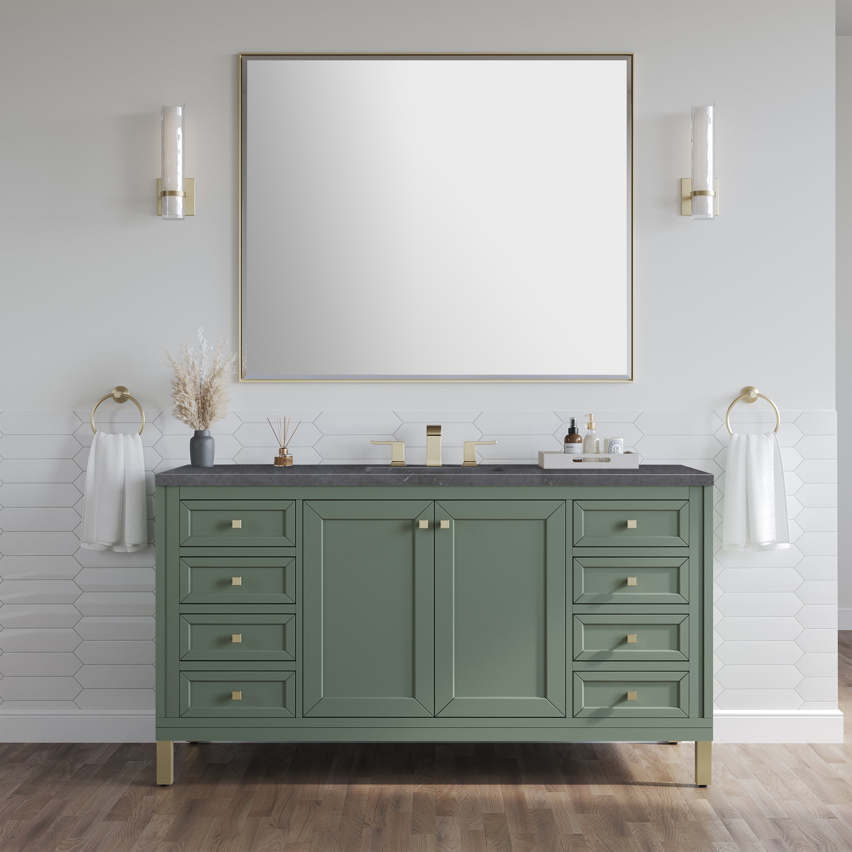 James Martin Chicago 60" Single Vanity in Smokey Celadon with 3cm Countertop
