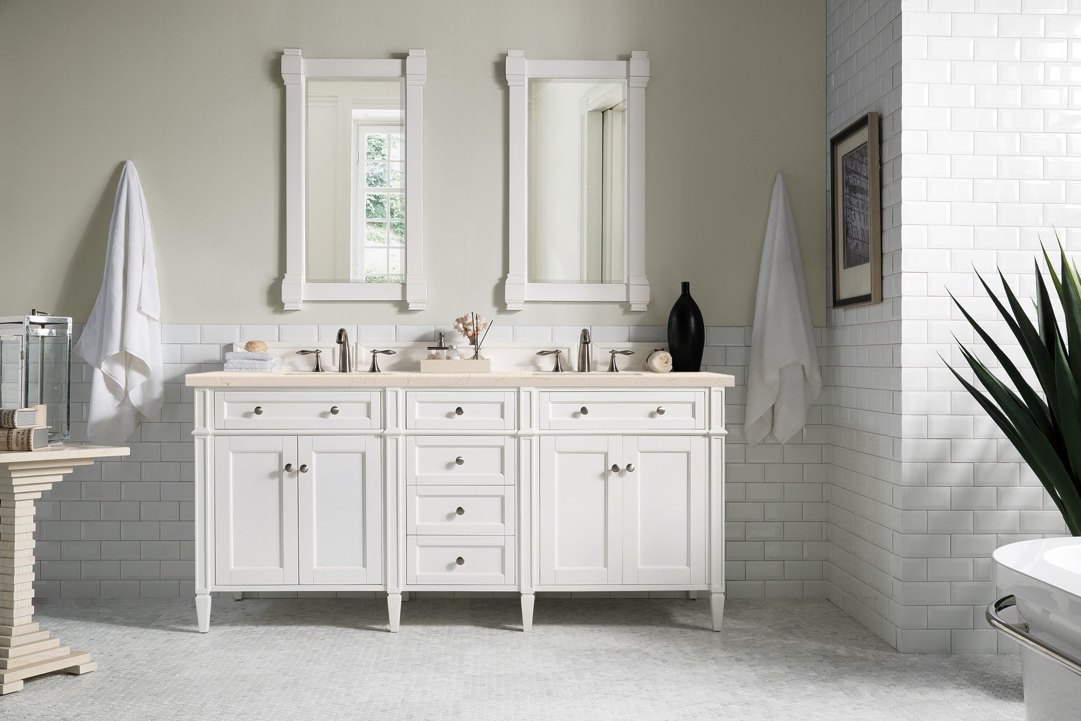 James Martin Brittany 72" Double Vanity in Bright White with 3cm Countertop
