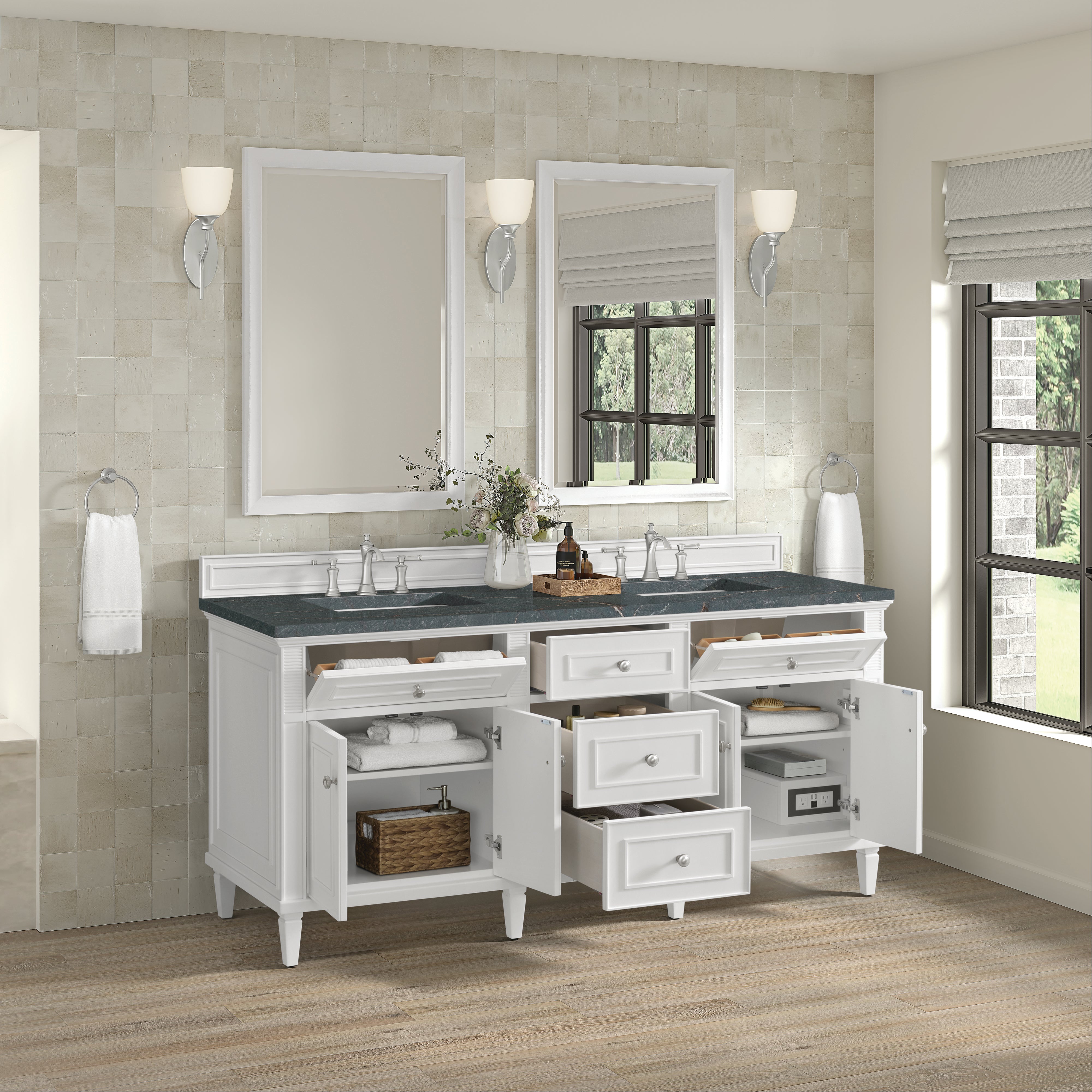 James Martin Lorelai 72" Double Vanity in Bright White with 3cm Countertop