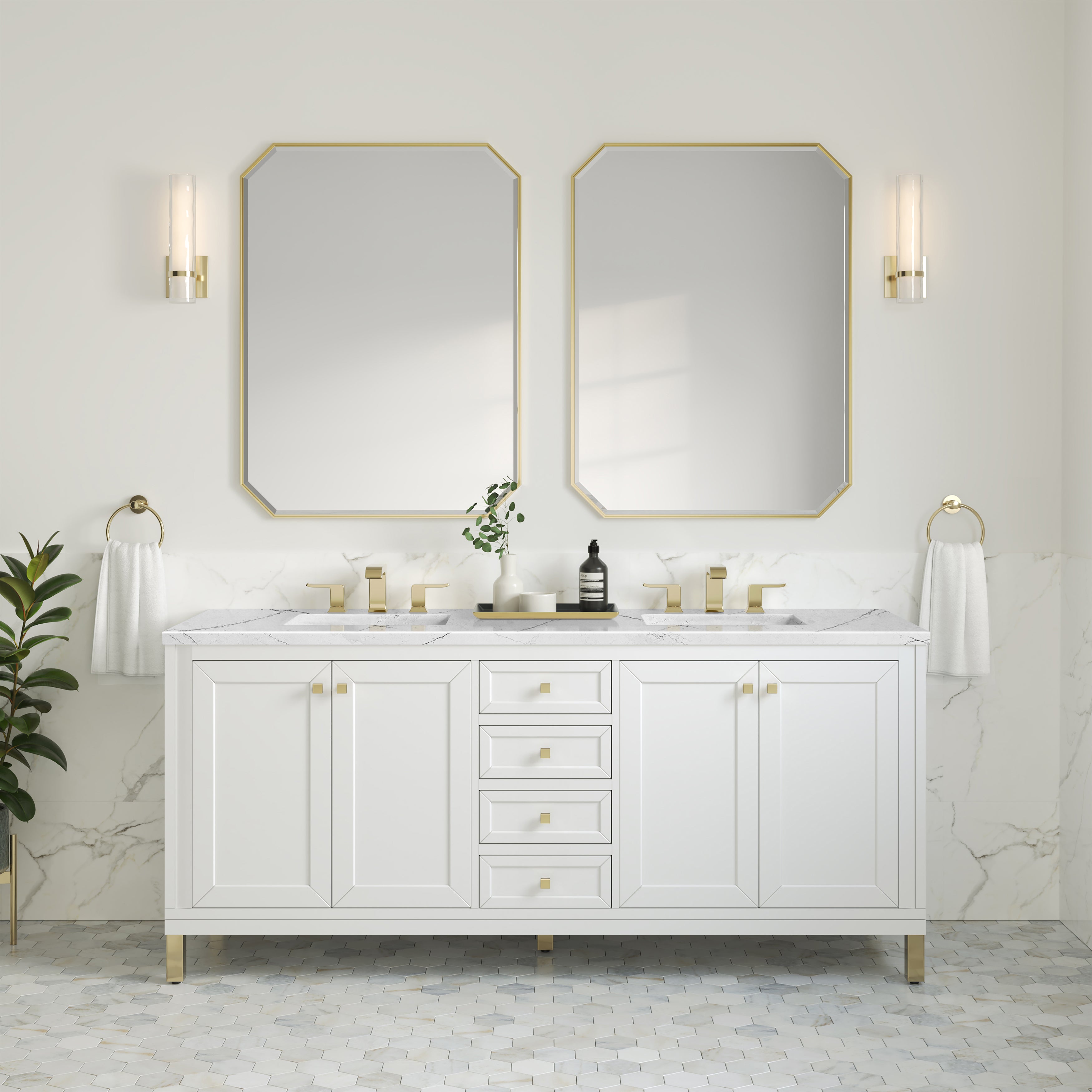 James Martin Chicago 72" Double Vanity in Glossy White with 3cm Countertop