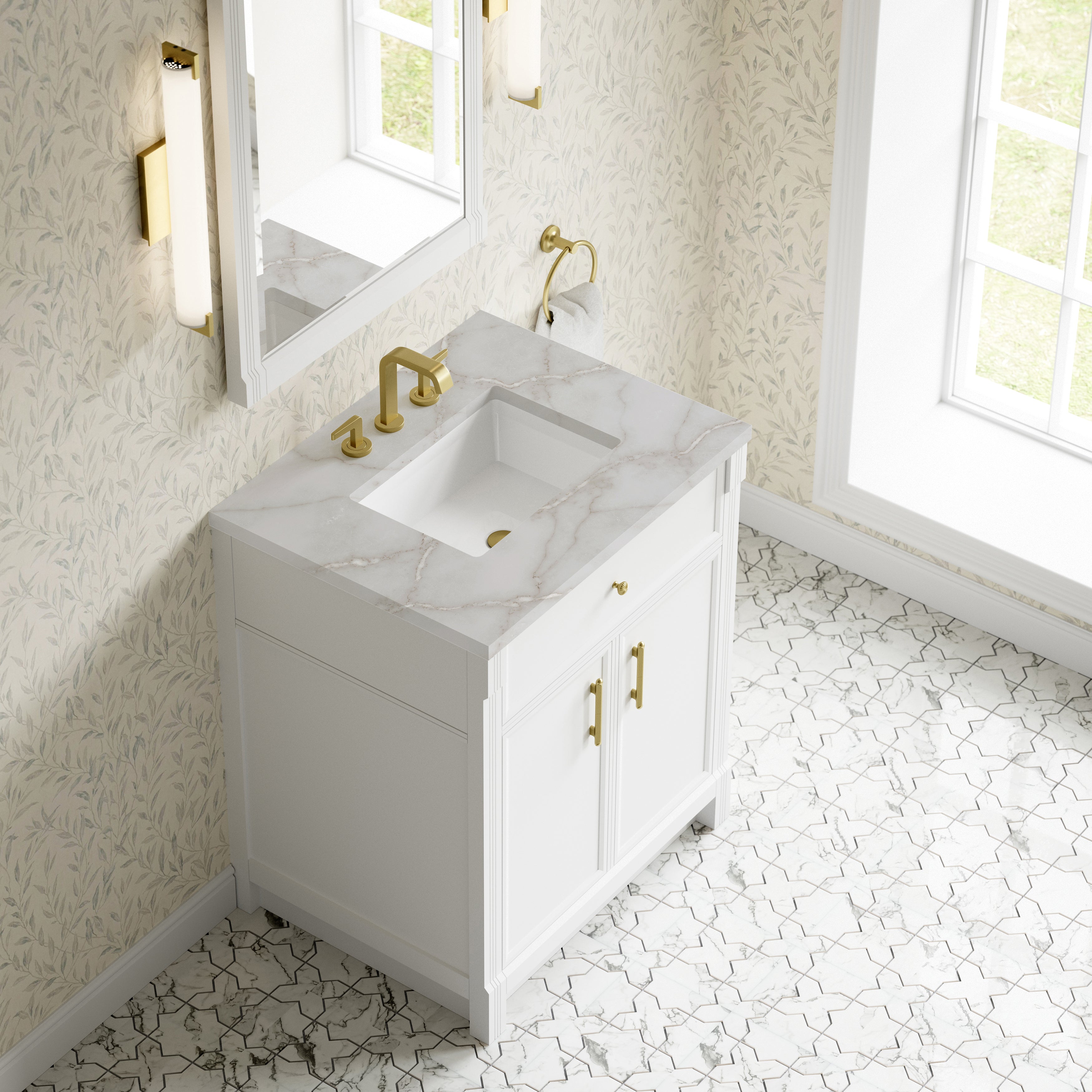 James Martin Bellshire 30" Single Vanity in Bright White with 3cm Countertop