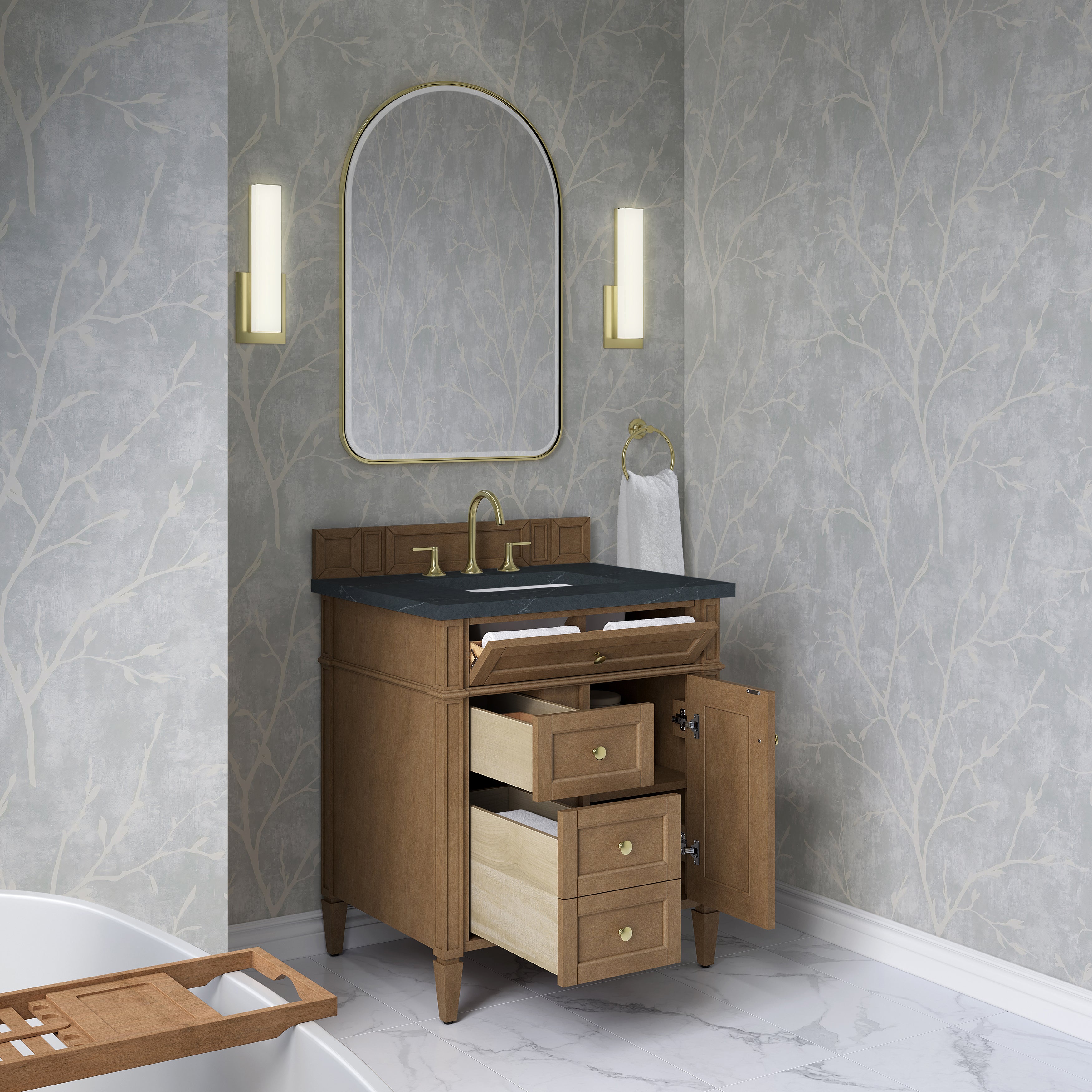 James Martin Brittany 30" Single Vanity in Pecan with 3cm Countertop