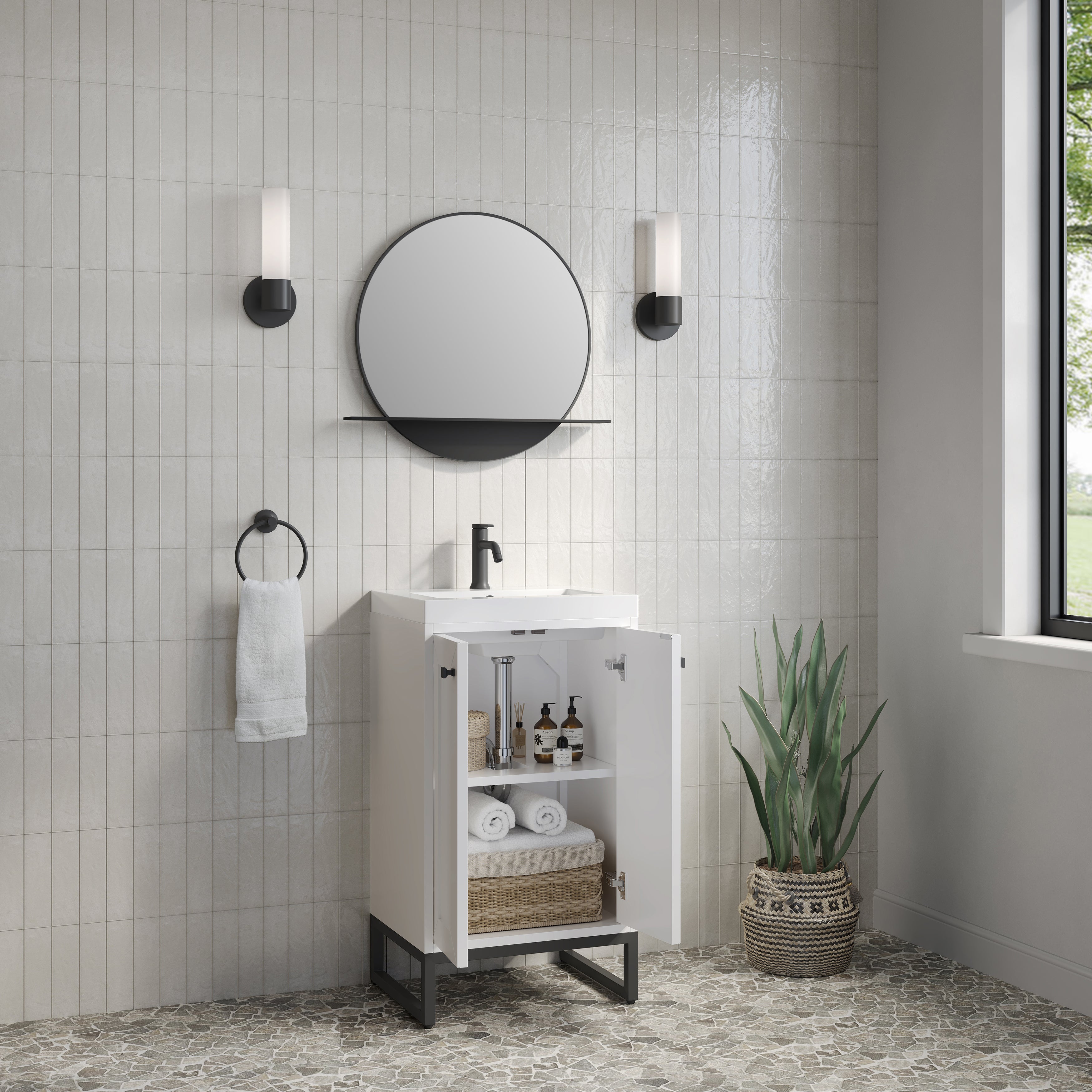 James Martin Chianti 20" Single Vanity in Glossy White with White Glossy Composite Stone Top