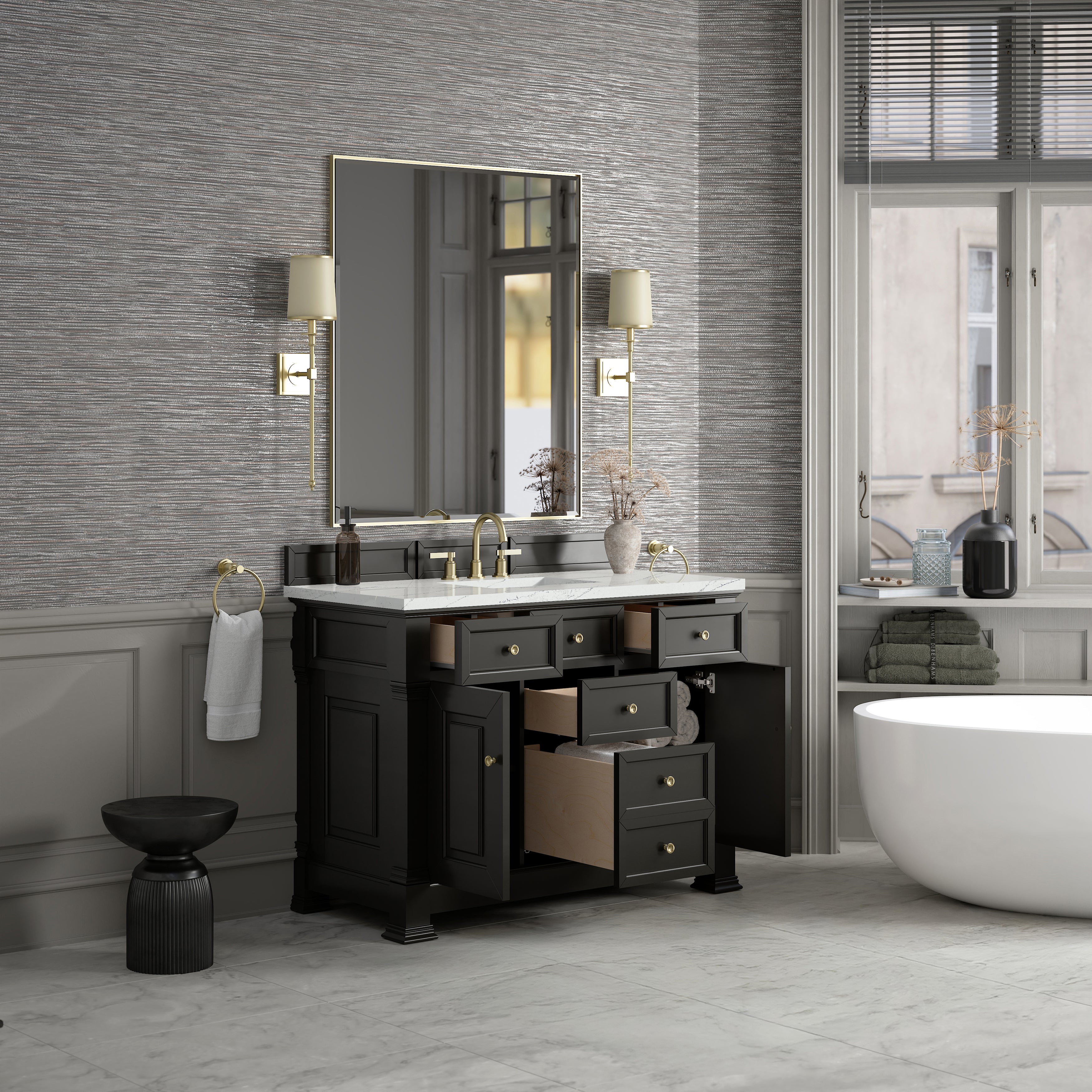 James Martin Brookfield 48" Single Vanity in Black Onyx with 3cm Countertop