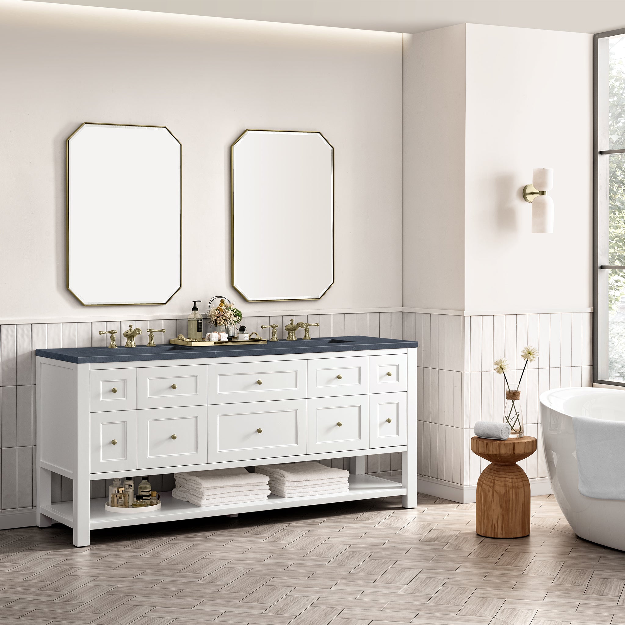 James Martin Breckenridge 72" Double Vanity in Bright White with 3cm Countertop