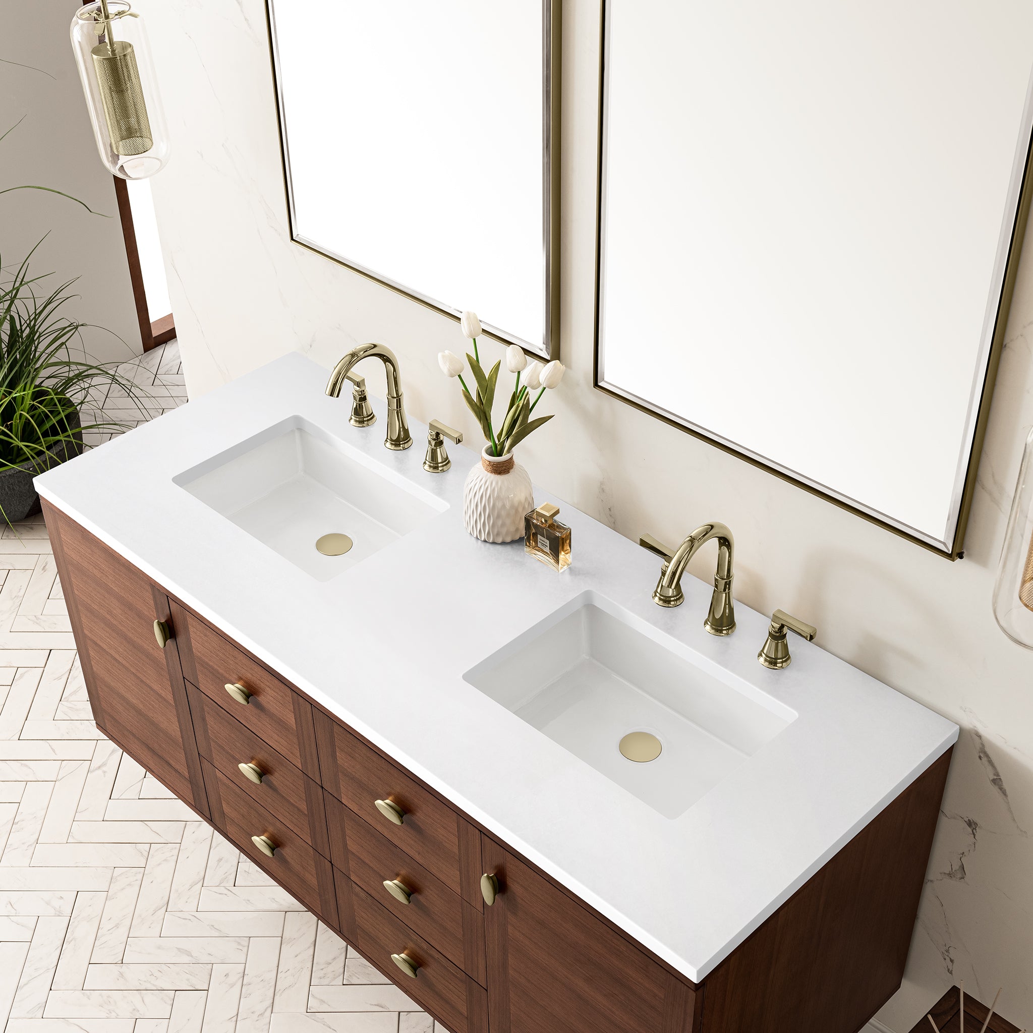 James Martin Amberly 60" Double Vanity in Mid-Century Walnut with 3cm Countertop