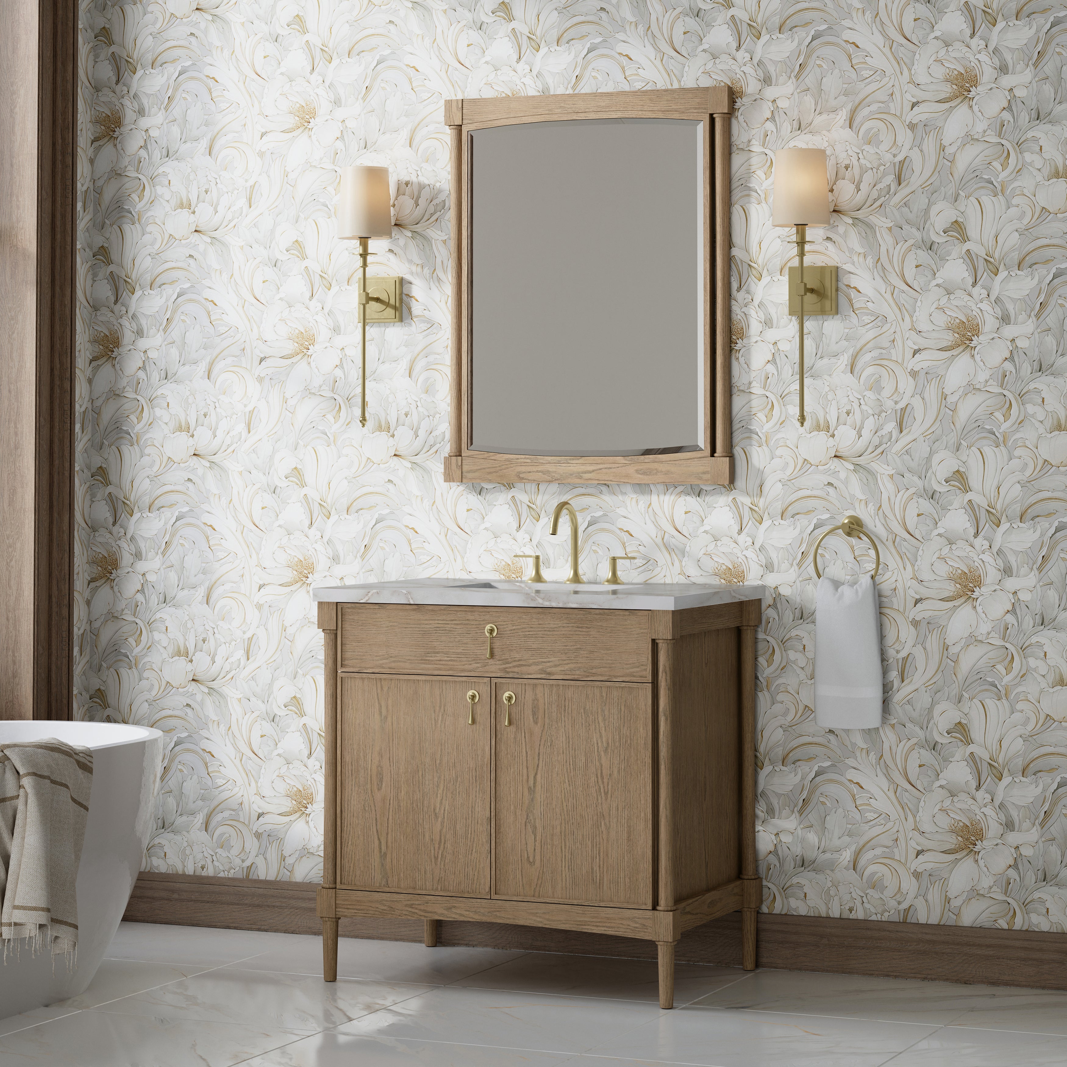 James Martin Kinnsden 36" Single Vanity in Weathered Oak with 3cm Countertop