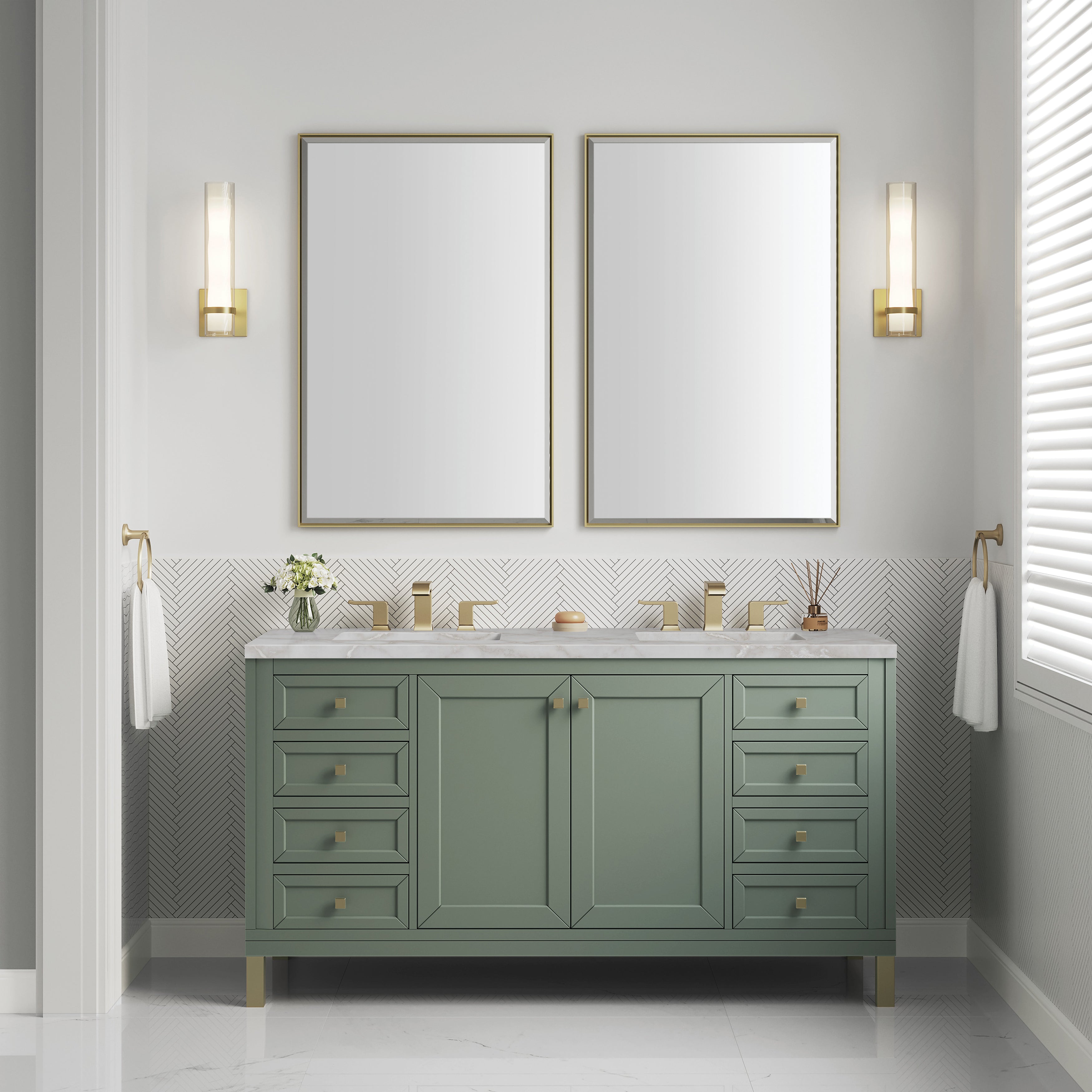 James Martin Chicago 60" Double Vanity in Smokey Celadon with 3cm Countertop