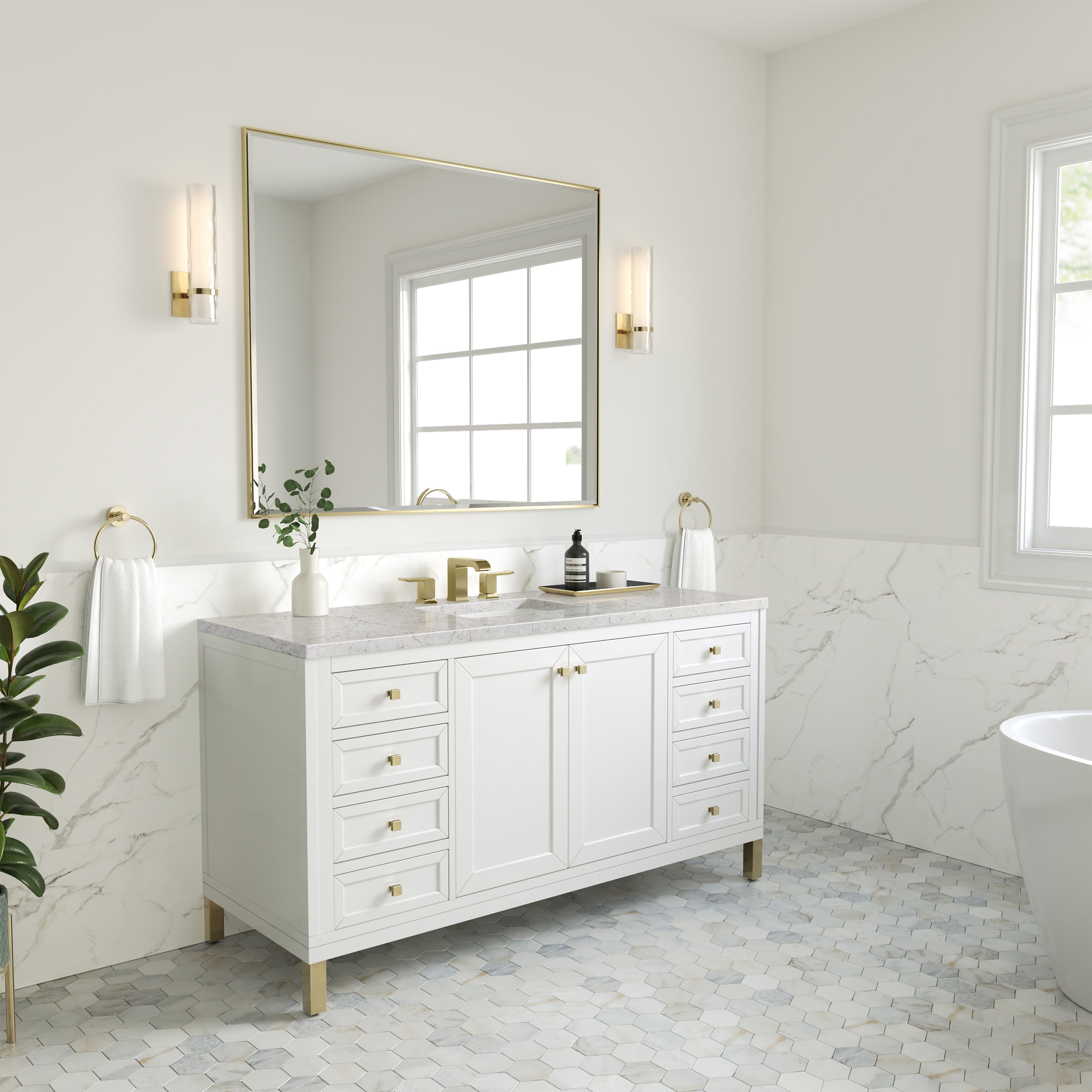 James Martin Chicago 60" Single Vanity in Glossy White with 3cm Countertop