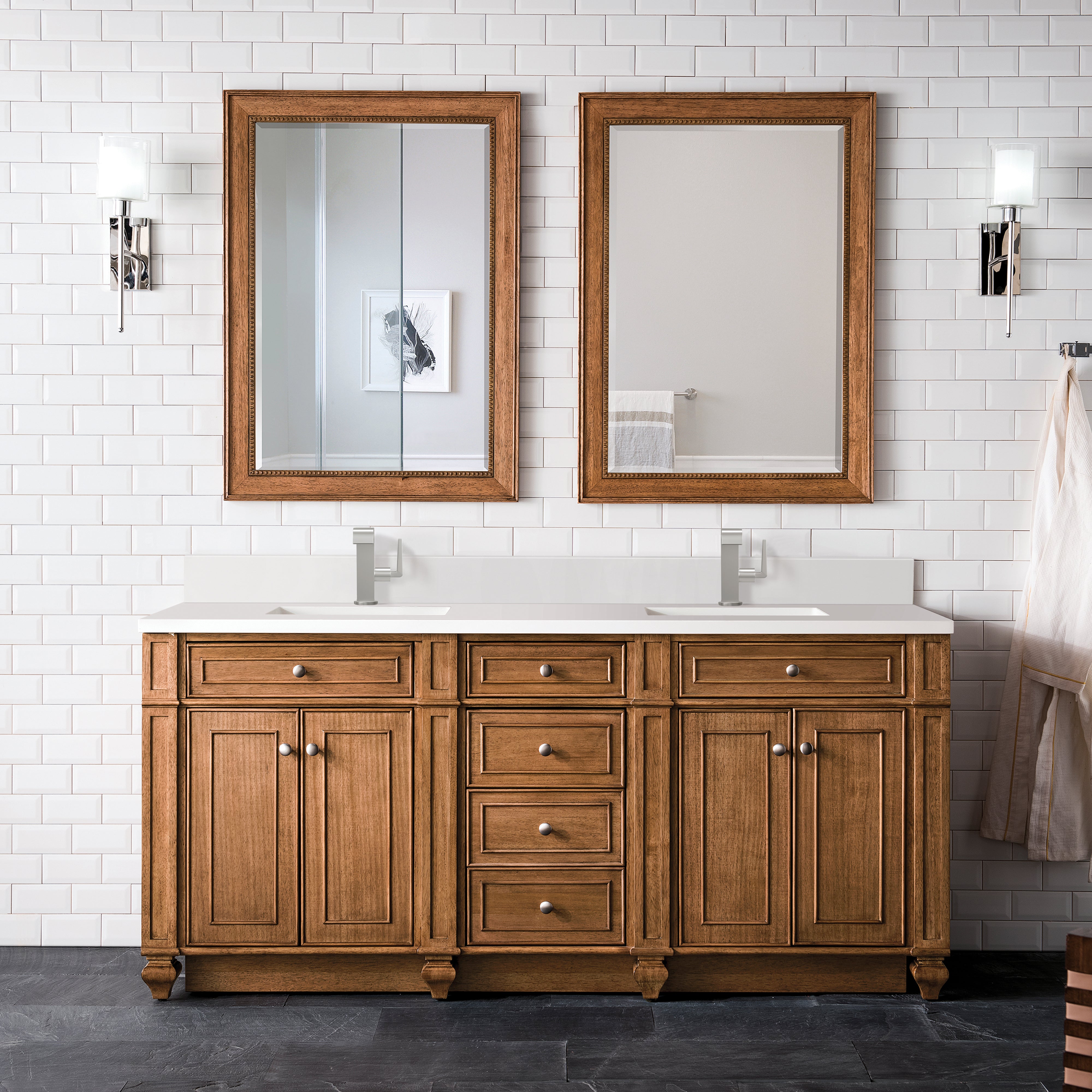 James Martin Bristol 72" Double Vanity in Saddle Brown with 3cm Countertop