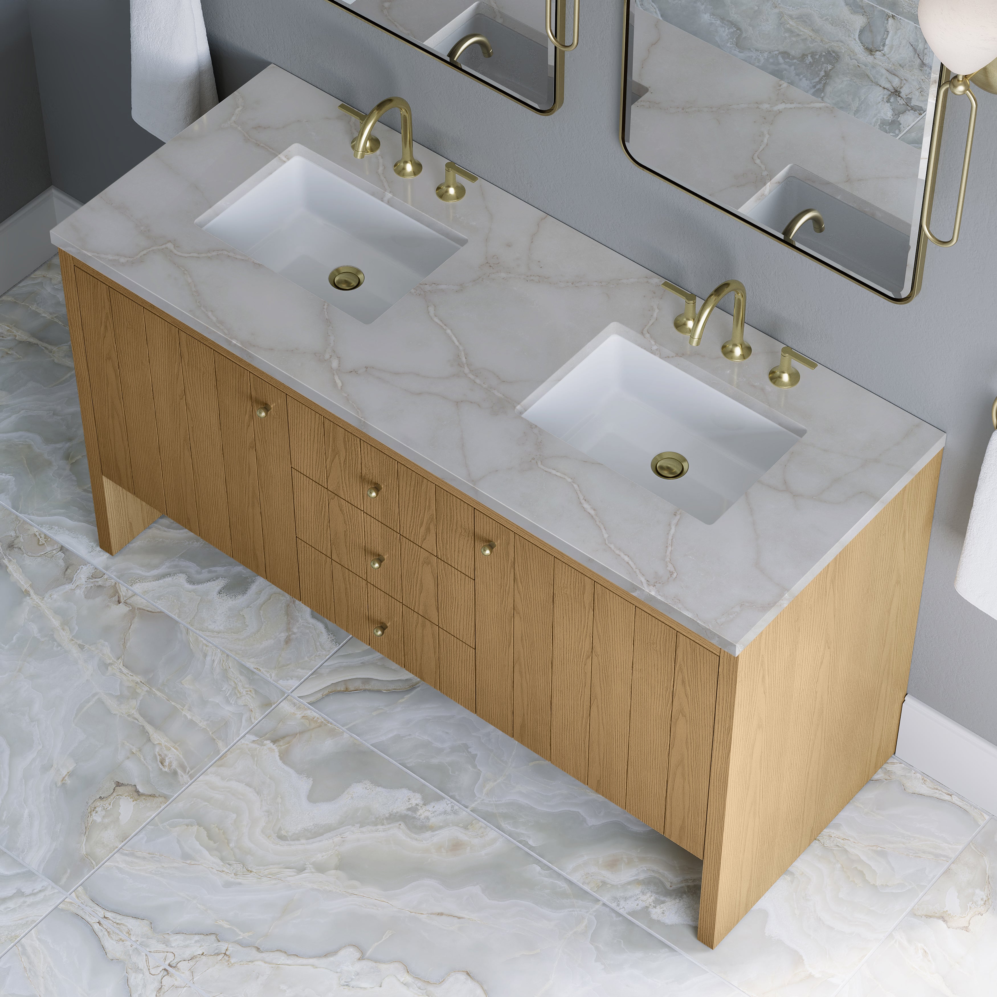 James Martin Hudson 60" Double Vanity in Light Natural Oak with 3cm Countertop and FreePower Wireless Charger