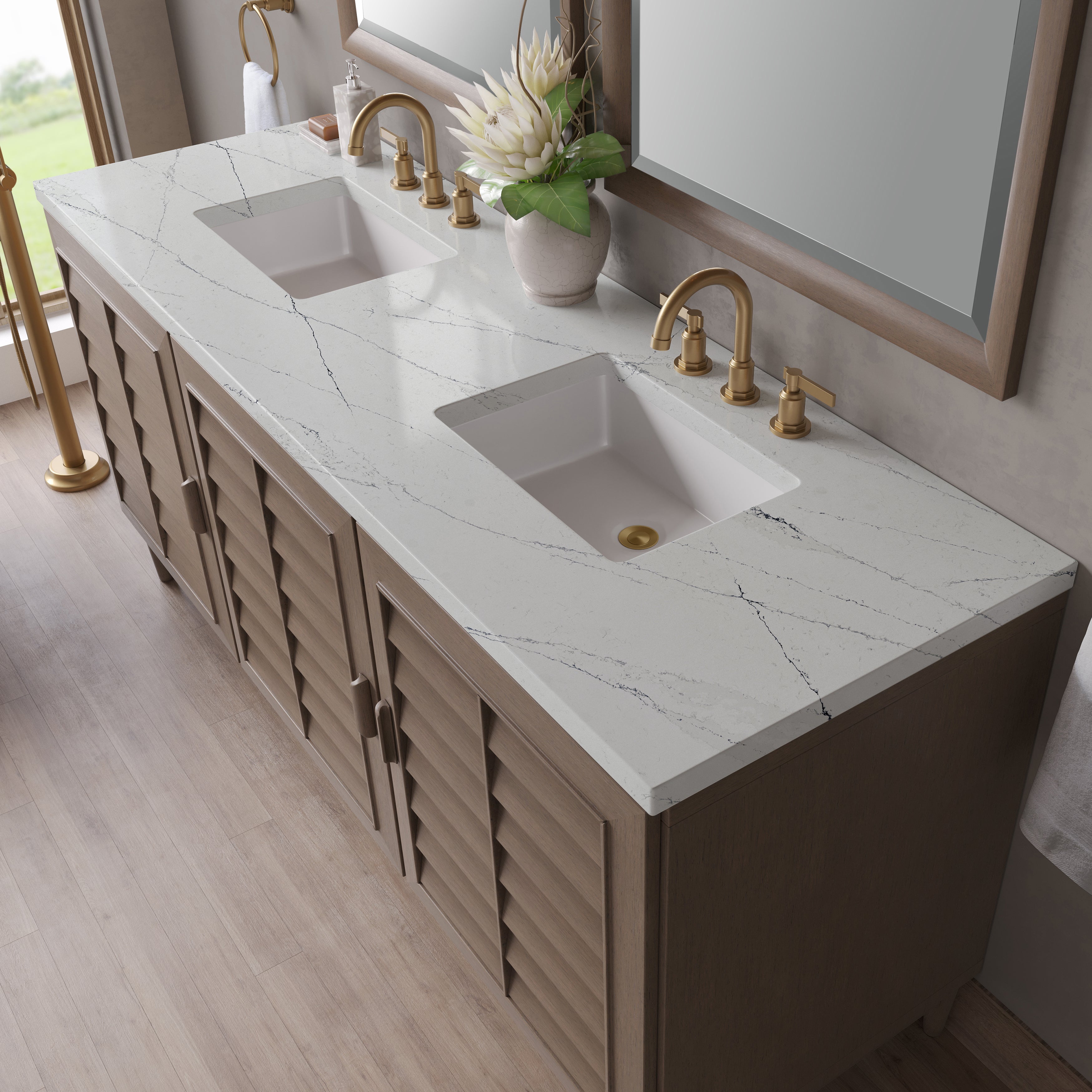 James Martin Portland 72" Double Vanity in Whitewashed Walnut with 3cm Countertop