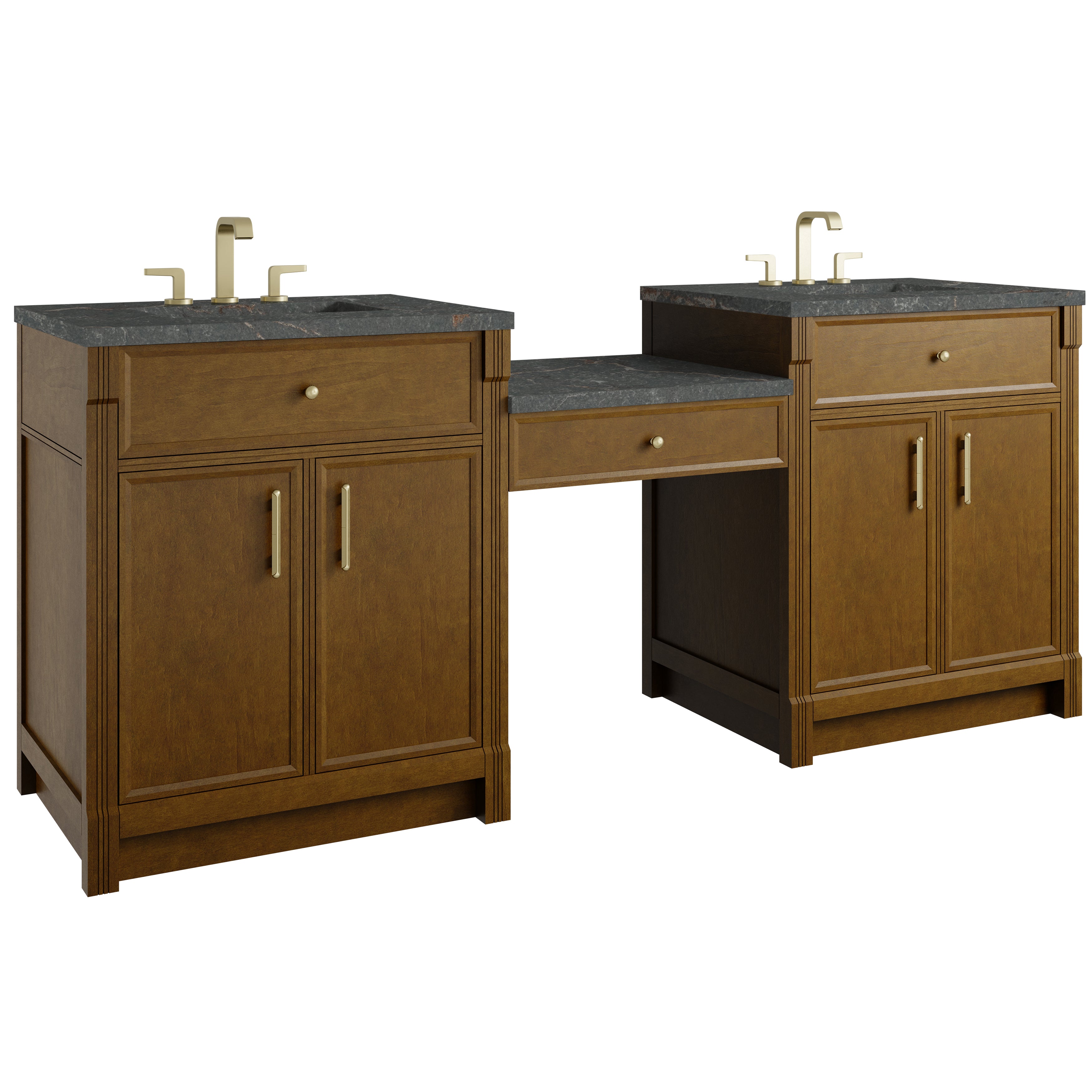 James Martin Bellshire 84" Dual Vanity Set with 24" Make-Up Counter in Honey Oak with 3cm Countertop
