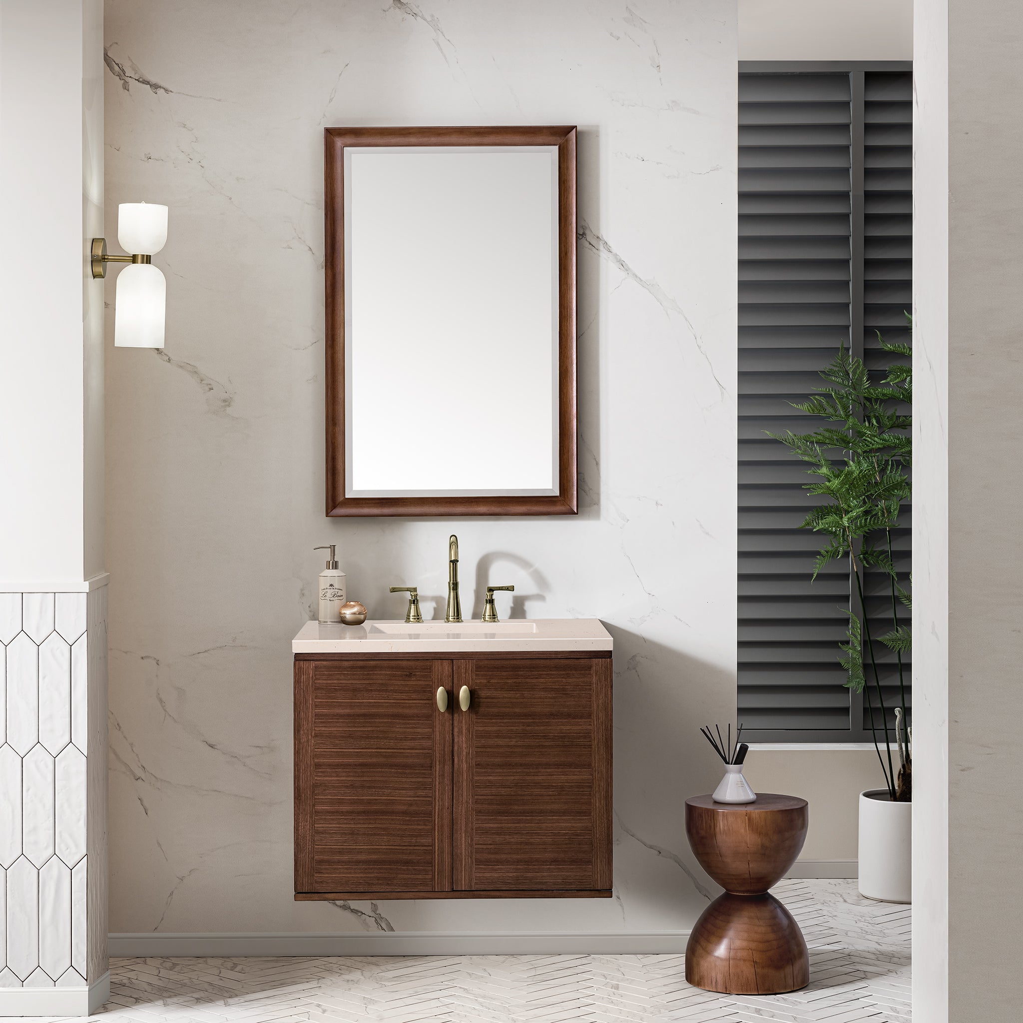 James Martin Amberly 30" Single Vanity in Mid-Century Walnut with 3cm Countertop