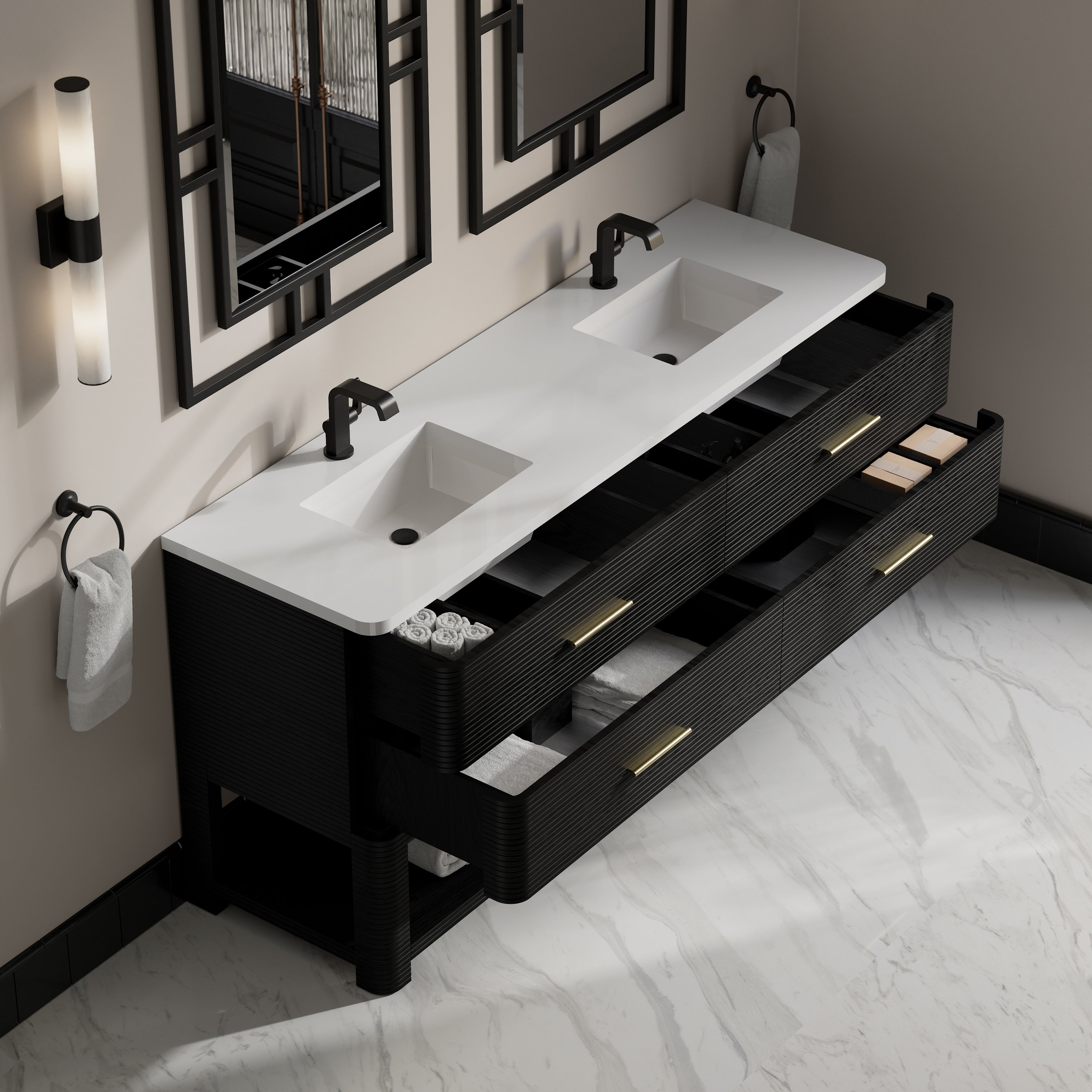 James Martin Lucian 72" Double Vanity in Carbon Oak with 3cm Countertop