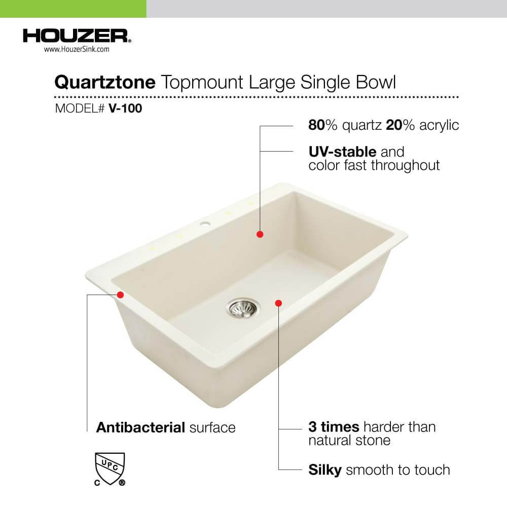 Houzer Cassiano 33 inch Granite Composite Topmount Single Bowl Kitchen Sink, V-100