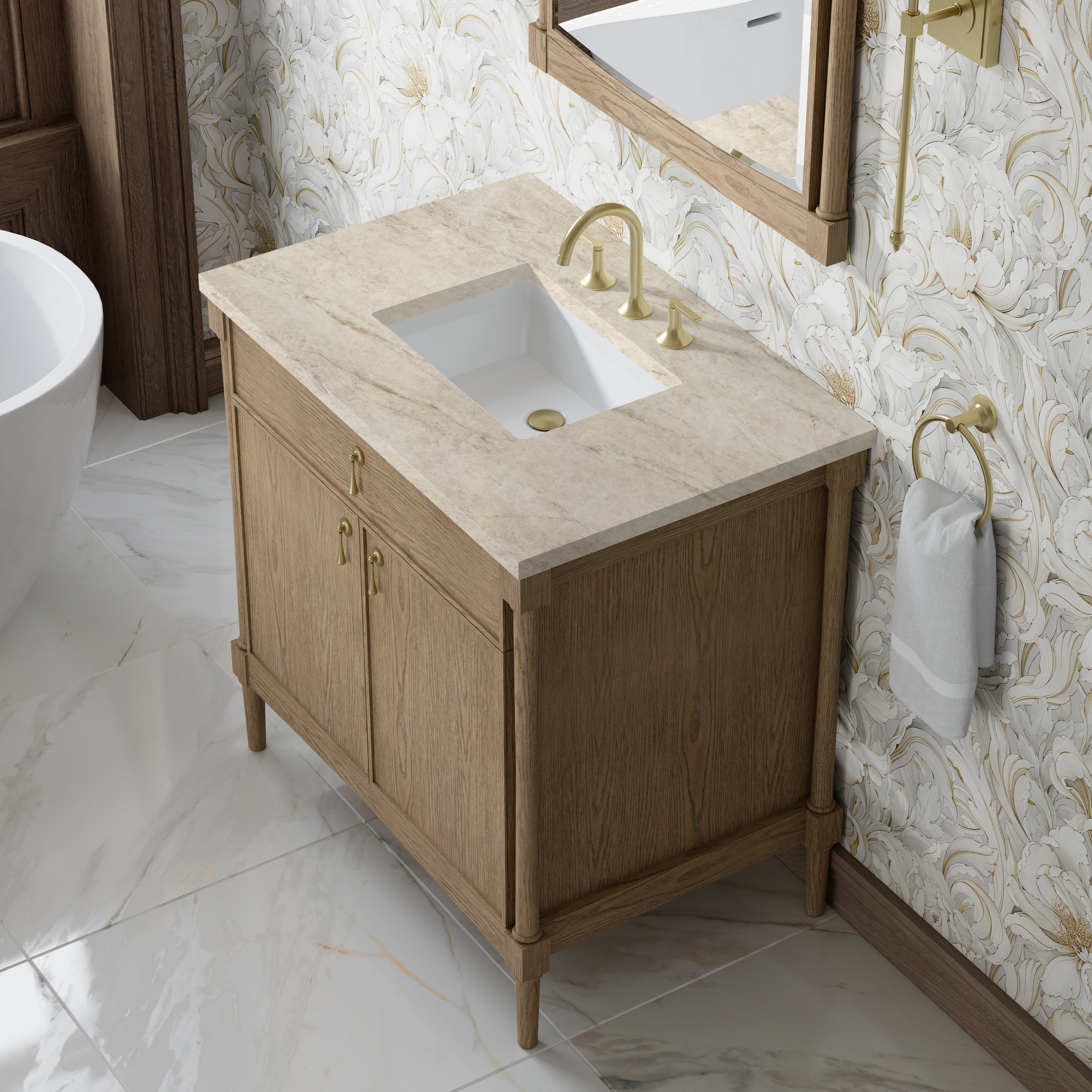 James Martin Kinnsden 36" Single Vanity in Weathered Oak with 3cm Countertop