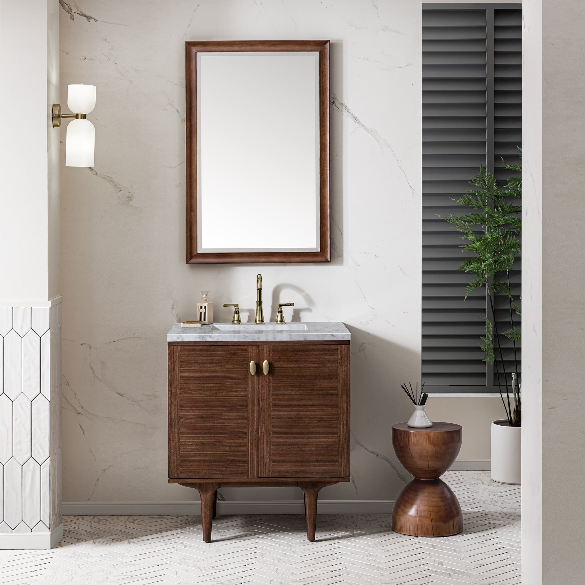 James Martin Amberly 30" Single Vanity in Mid-Century Walnut with 3cm Countertop