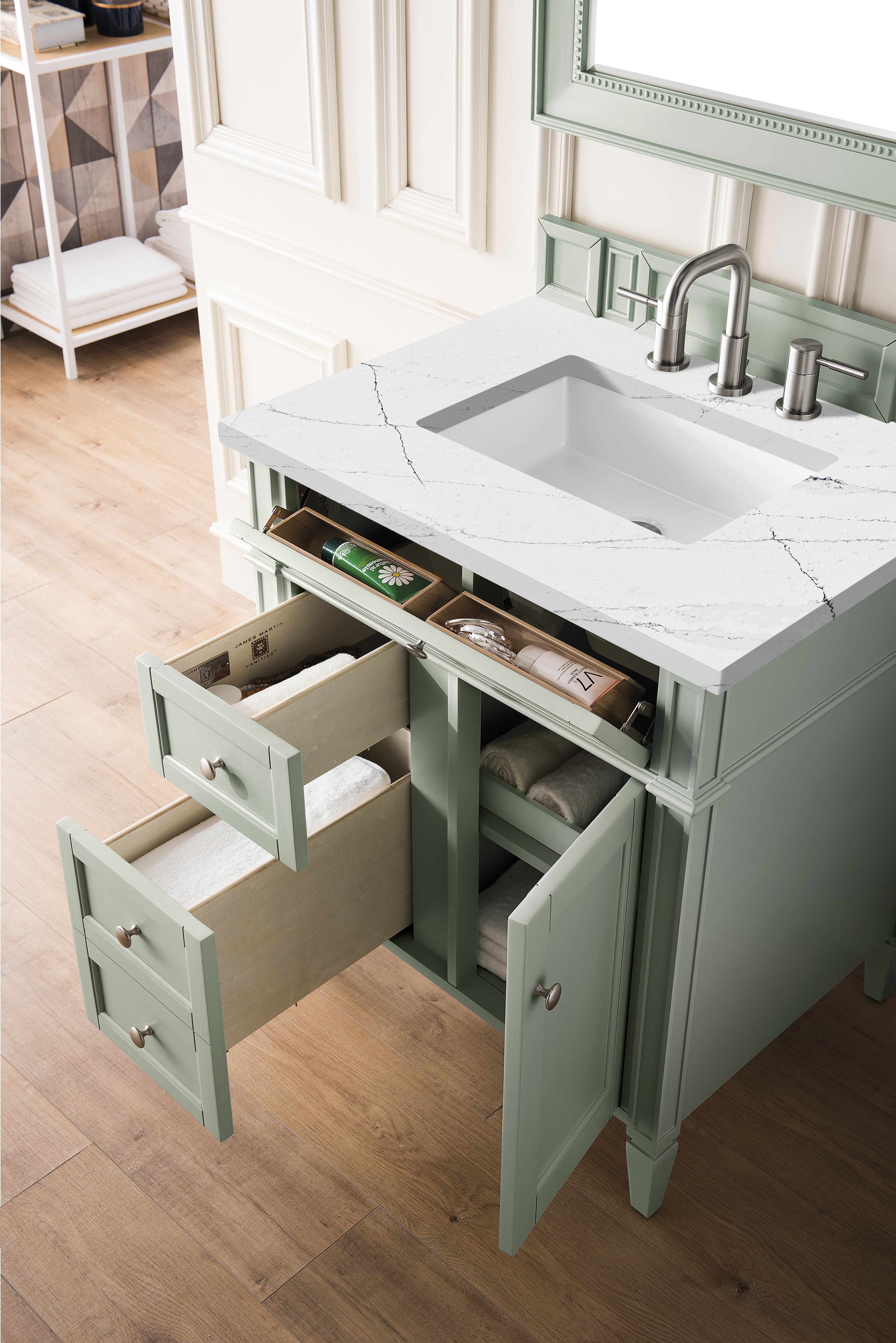 James Martin Brittany 30" Single Vanity in Sage Green with 3cm Countertop