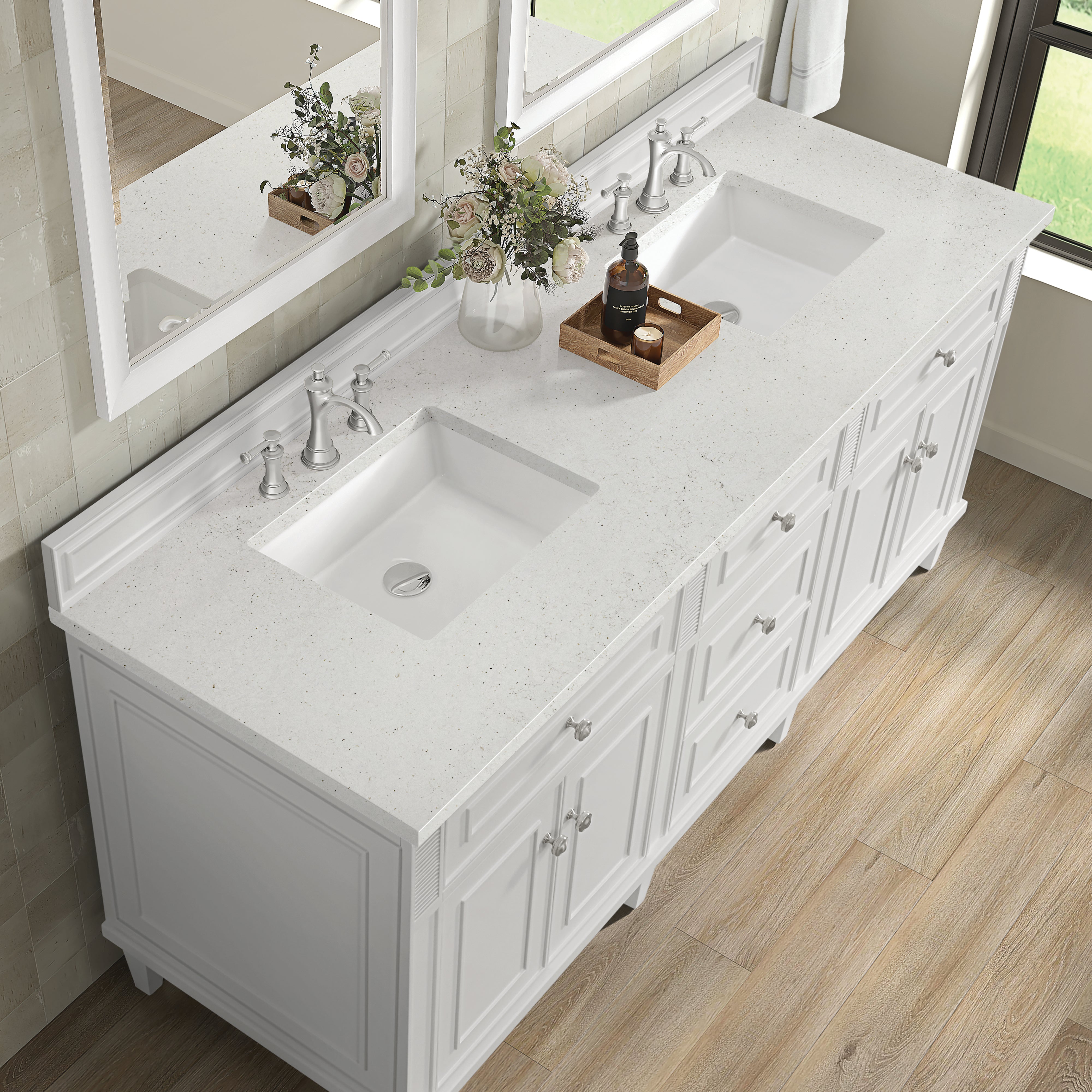 James Martin Lorelai 72" Double Vanity in Bright White with 3cm Countertop