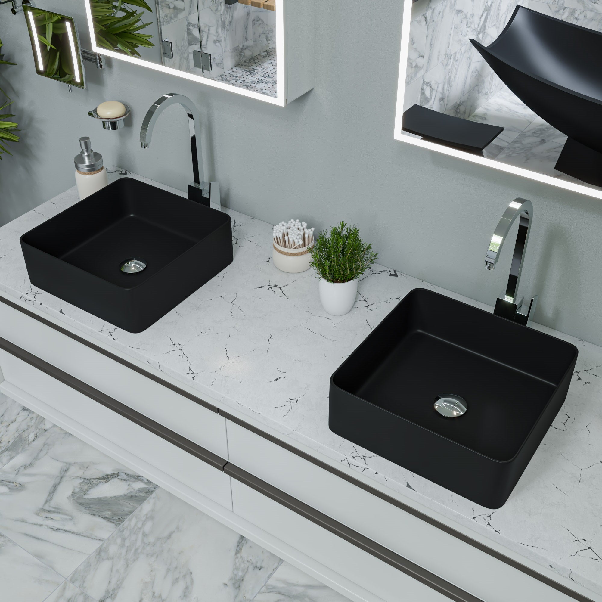 ALFI brand ABC903 16" Modern Square Above Mount Ceramic Sink