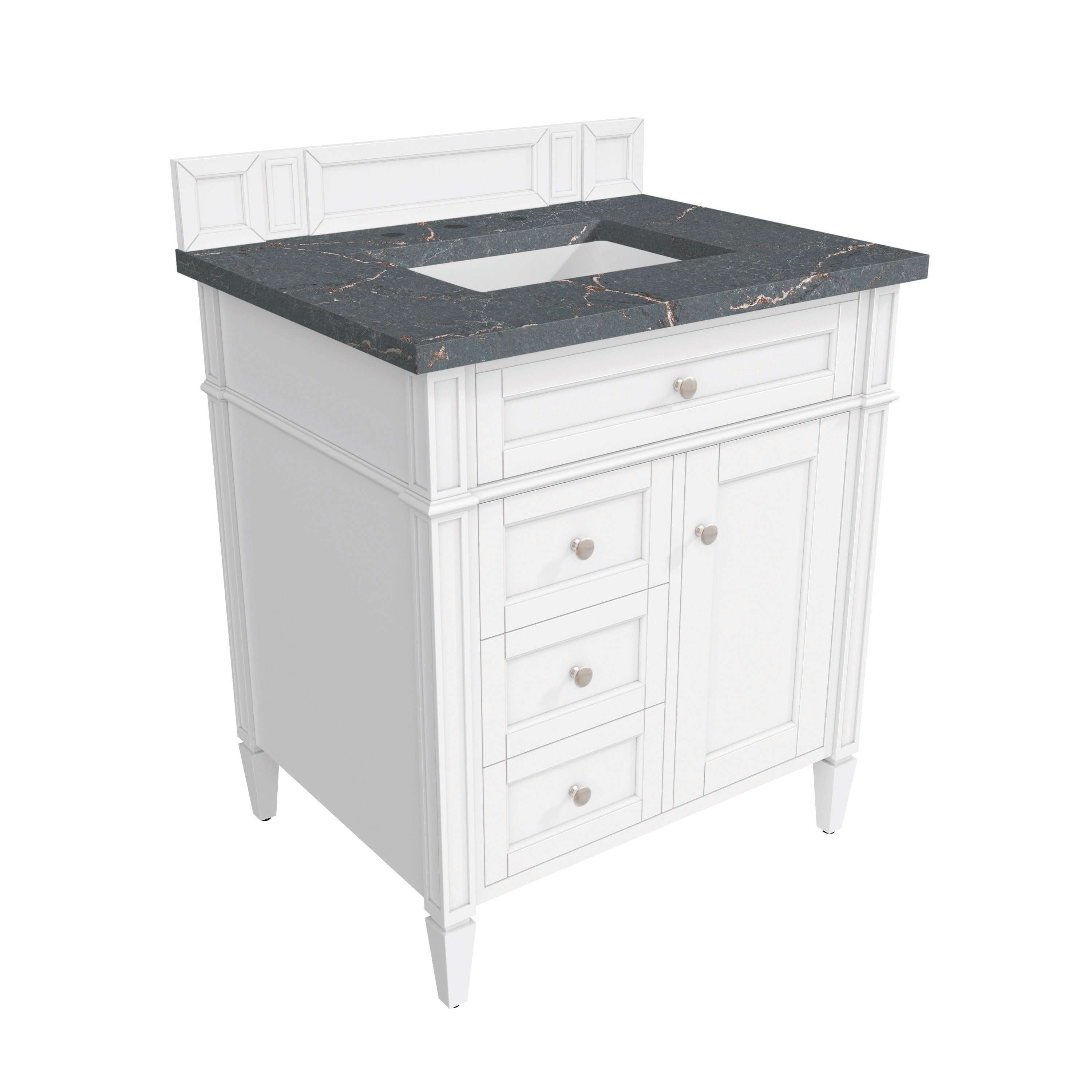 James Martin Brittany 30" Single Vanity in Bright White with 3cm Countertop