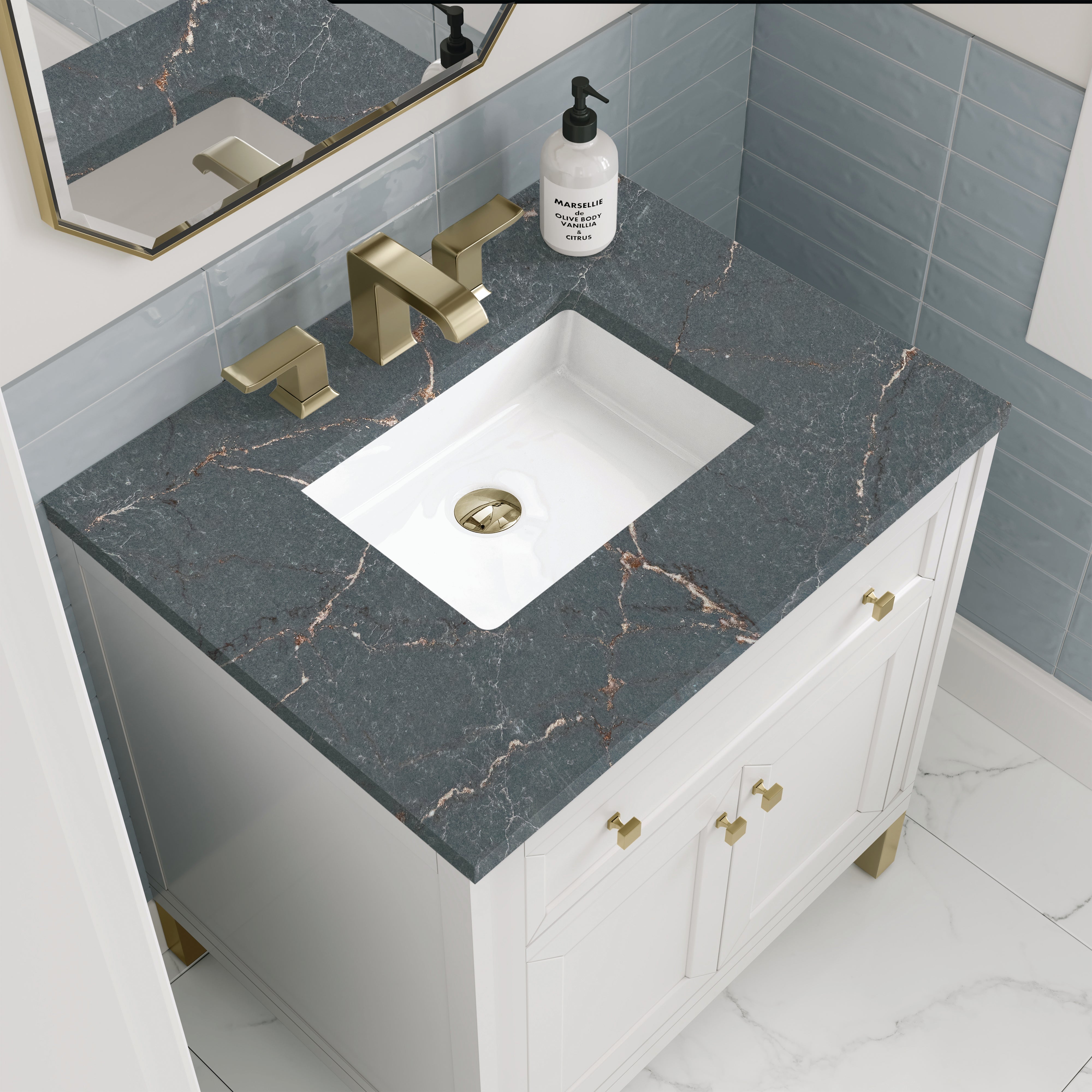 James Martin Chicago 30" Single Vanity in Glossy White with 3cm Countertop