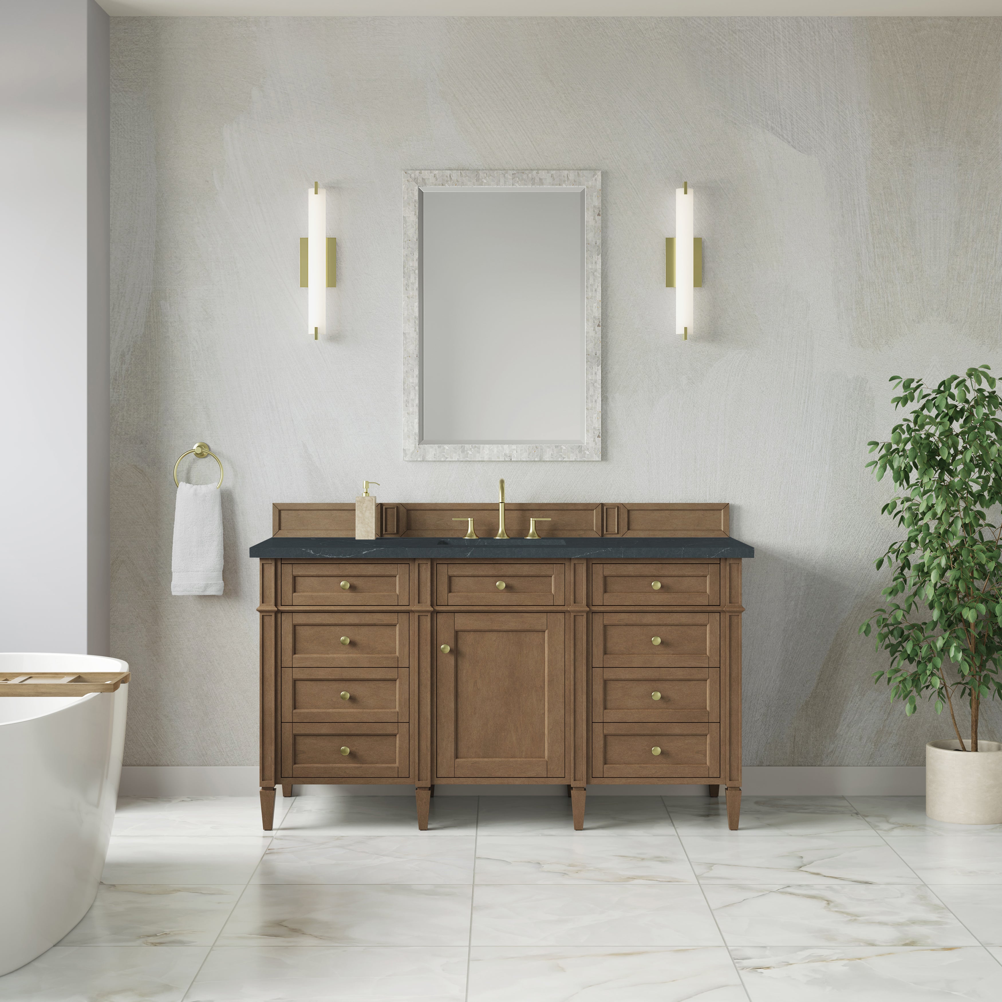 James Martin Brittany 60" Single Vanity in Pecan with 3cm Countertop