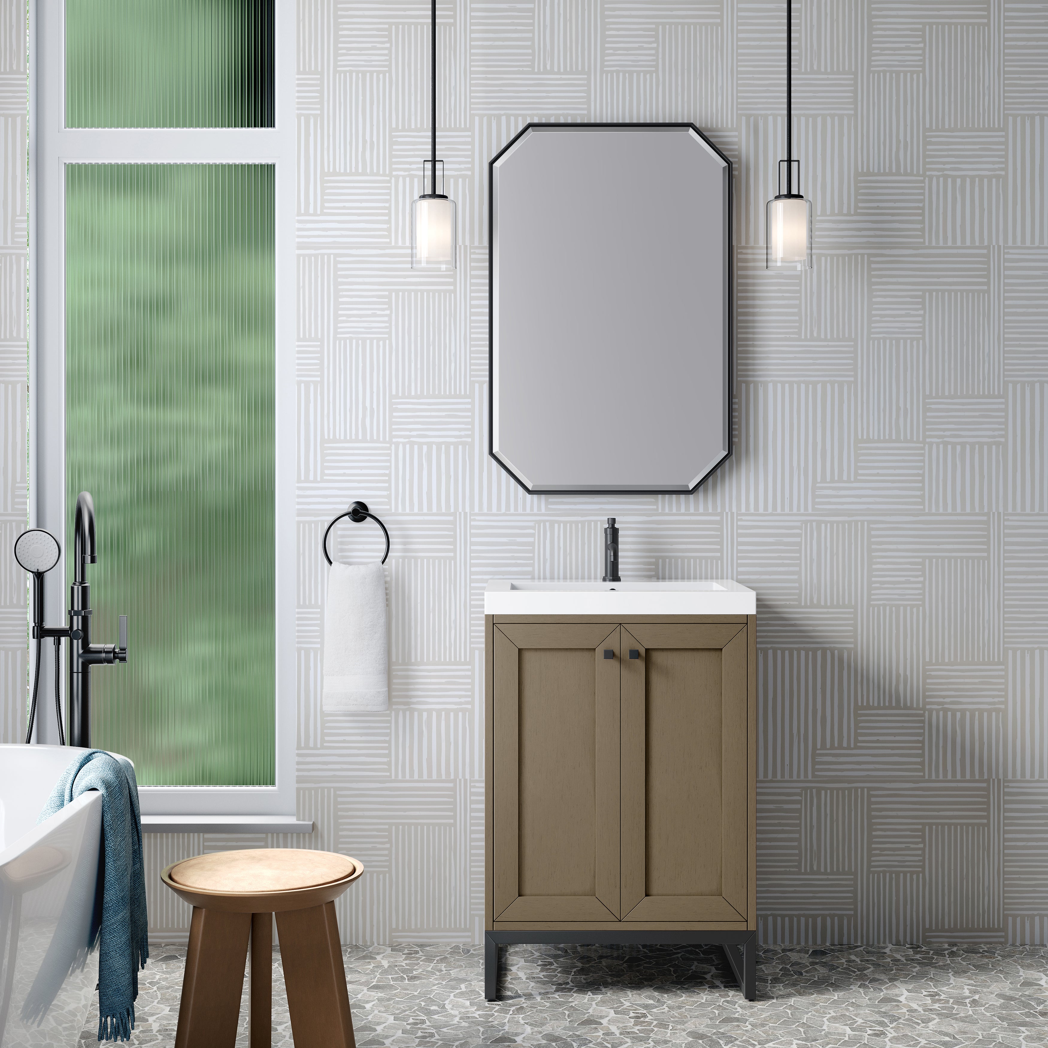 James Martin Chianti 24" Single Vanity in Glossy White with White Glossy Composite Stone Top