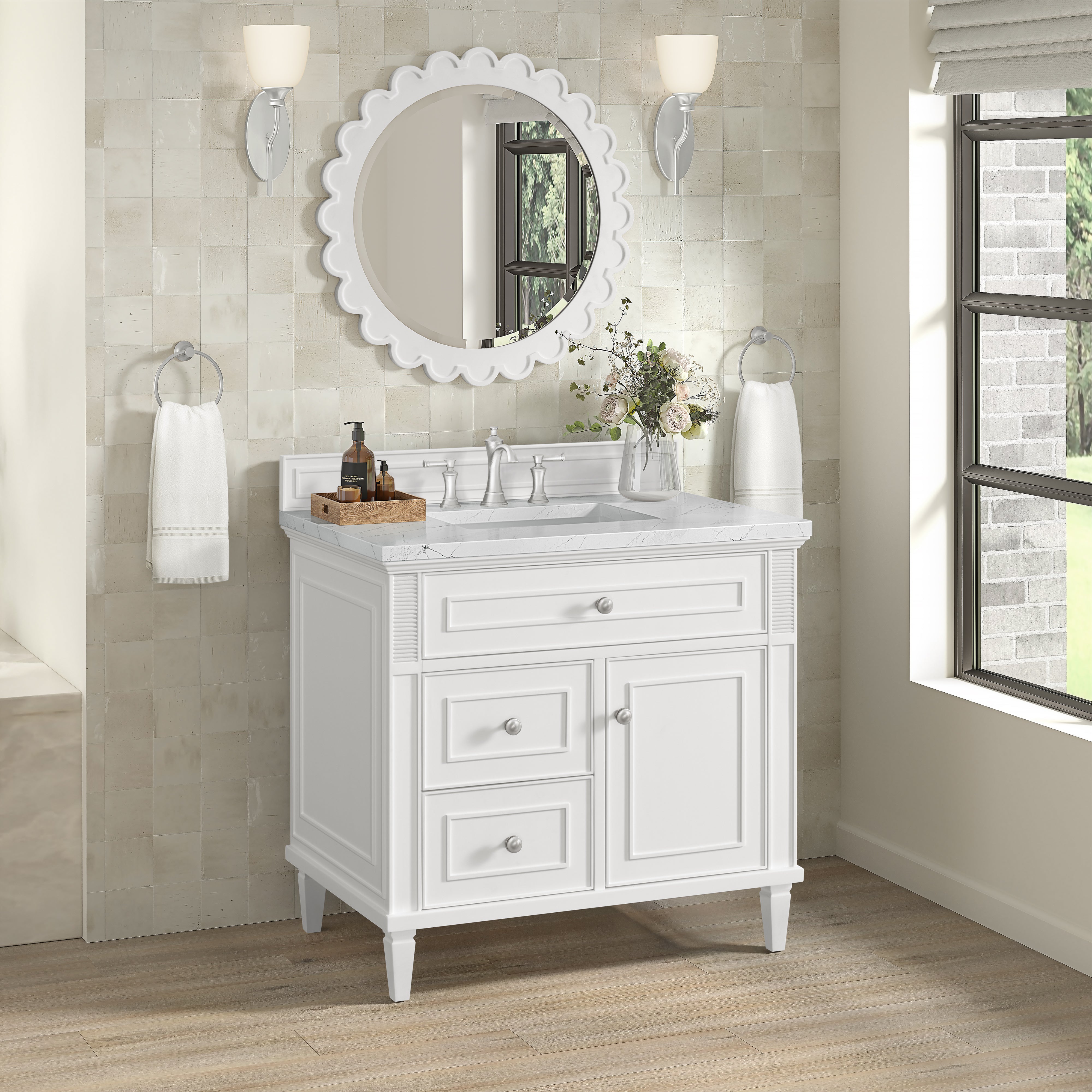James Martin Lorelai 36" Single Vanity in Bright White with 3cm Countertop
