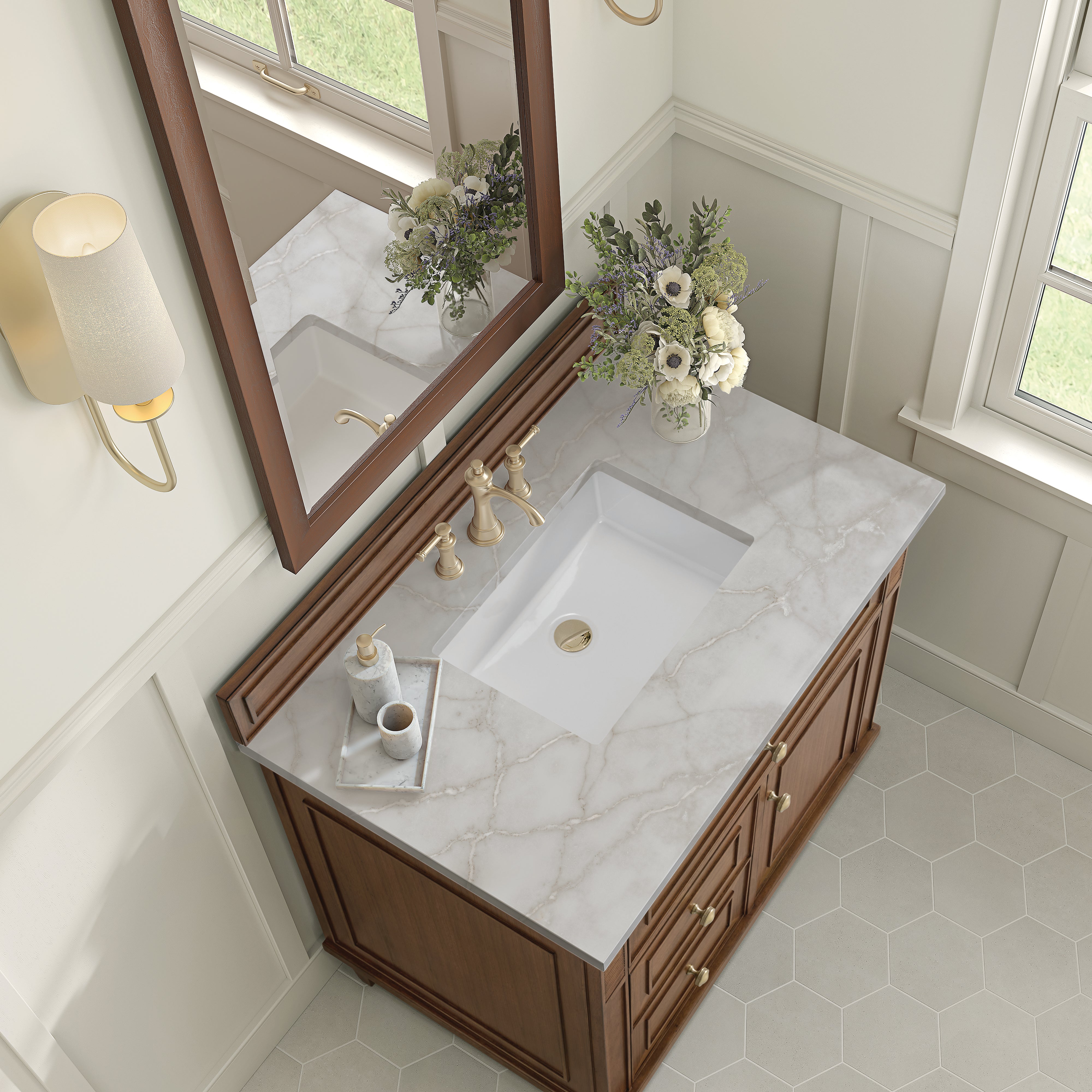 James Martin Lorelai 36" Single Vanity in Mid-Century Walnut with 3cm Countertop