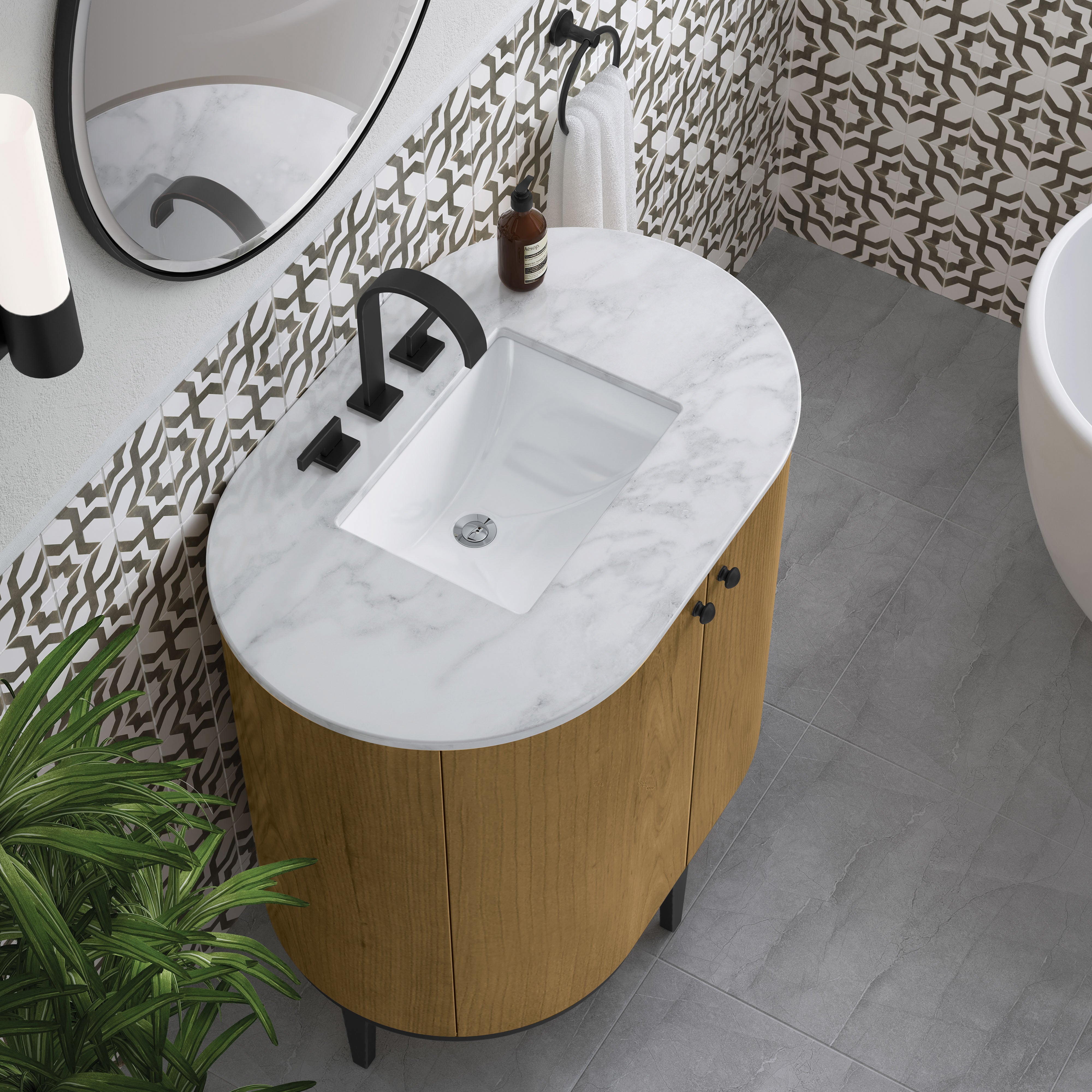 James Martin Bellamy 36" Single Vanity in Rustic Oak with Carrara Marble Top