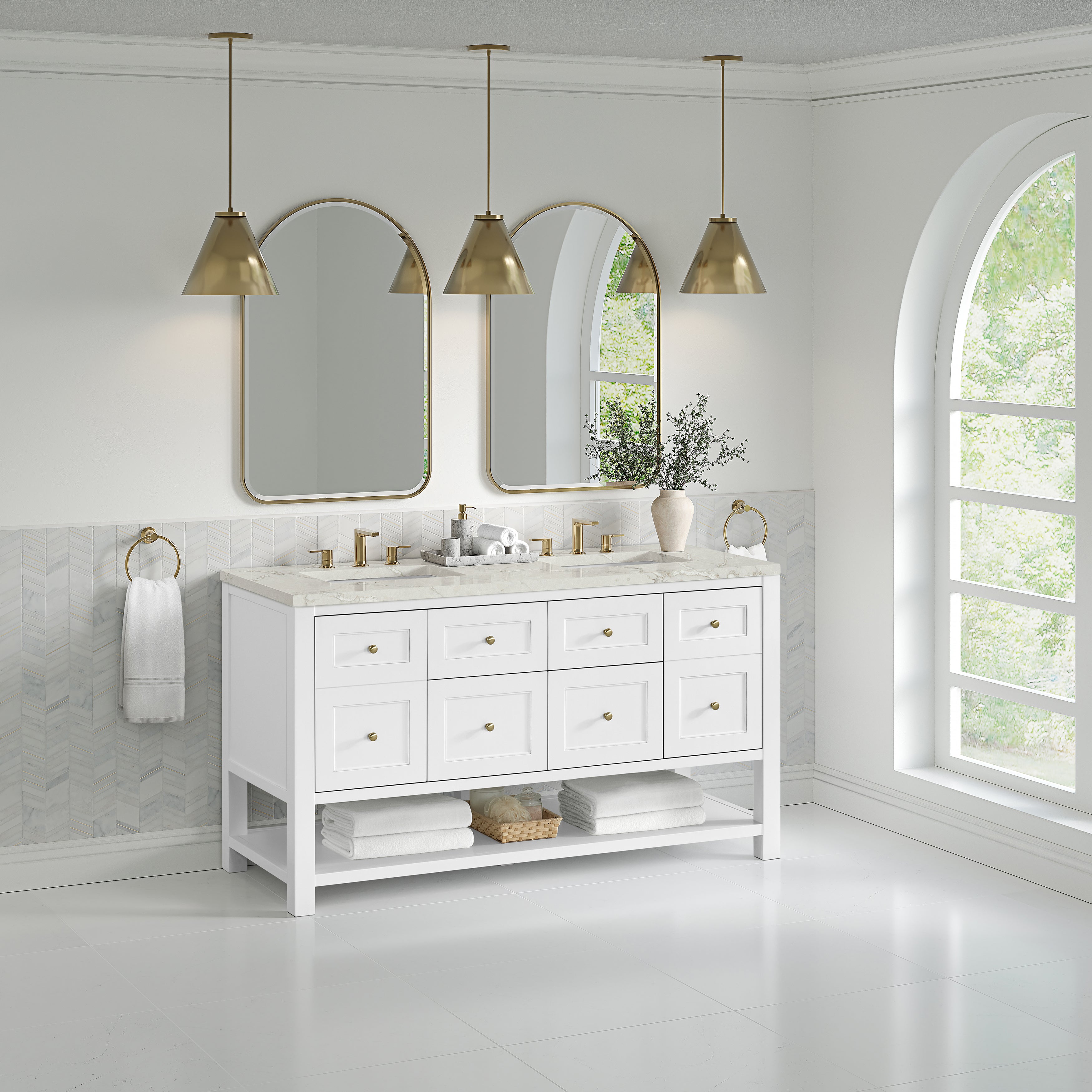 James Martin Breckenridge 60" Double Vanity in Bright White with 3cm Countertop