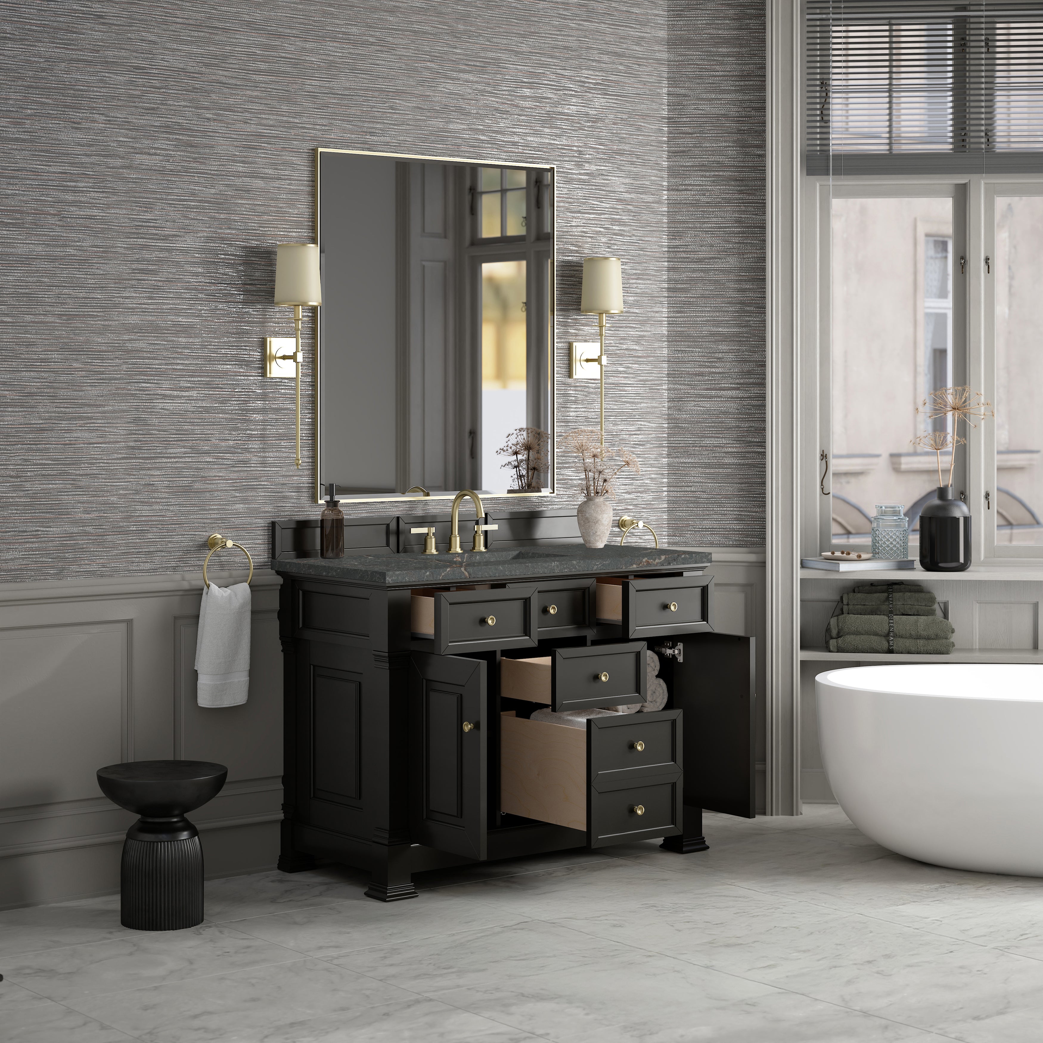 James Martin Brookfield 48" Single Vanity in Black Onyx with 3cm Countertop