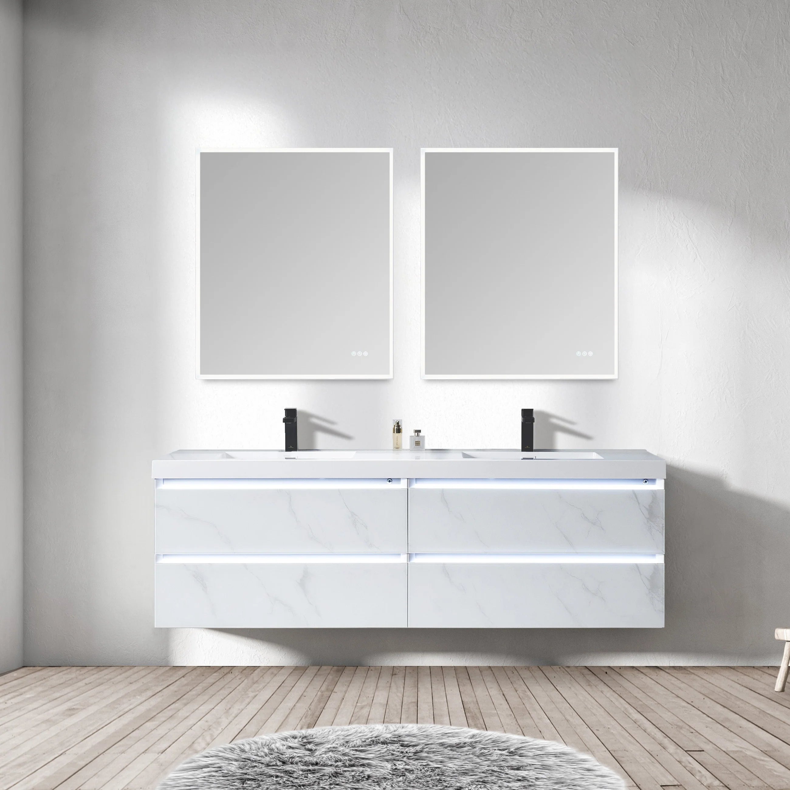 Blossom Jena 72" Floating Vanity Cabinet Only – Calacatta White or Light Grey Glass, V8018 72 Series
