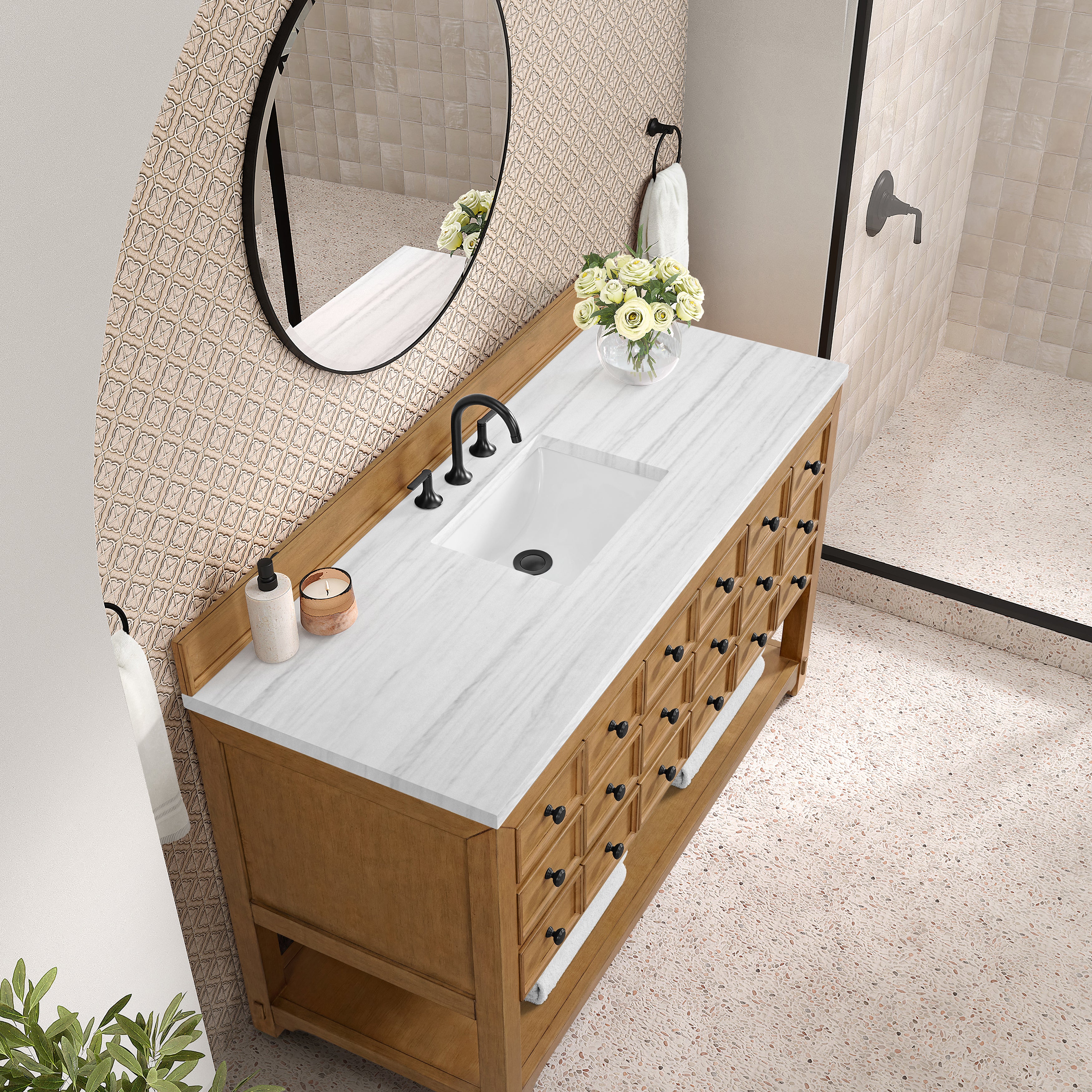 James Martin Malibu 60" Single Vanity in Amber Birch with 3cm Countertop