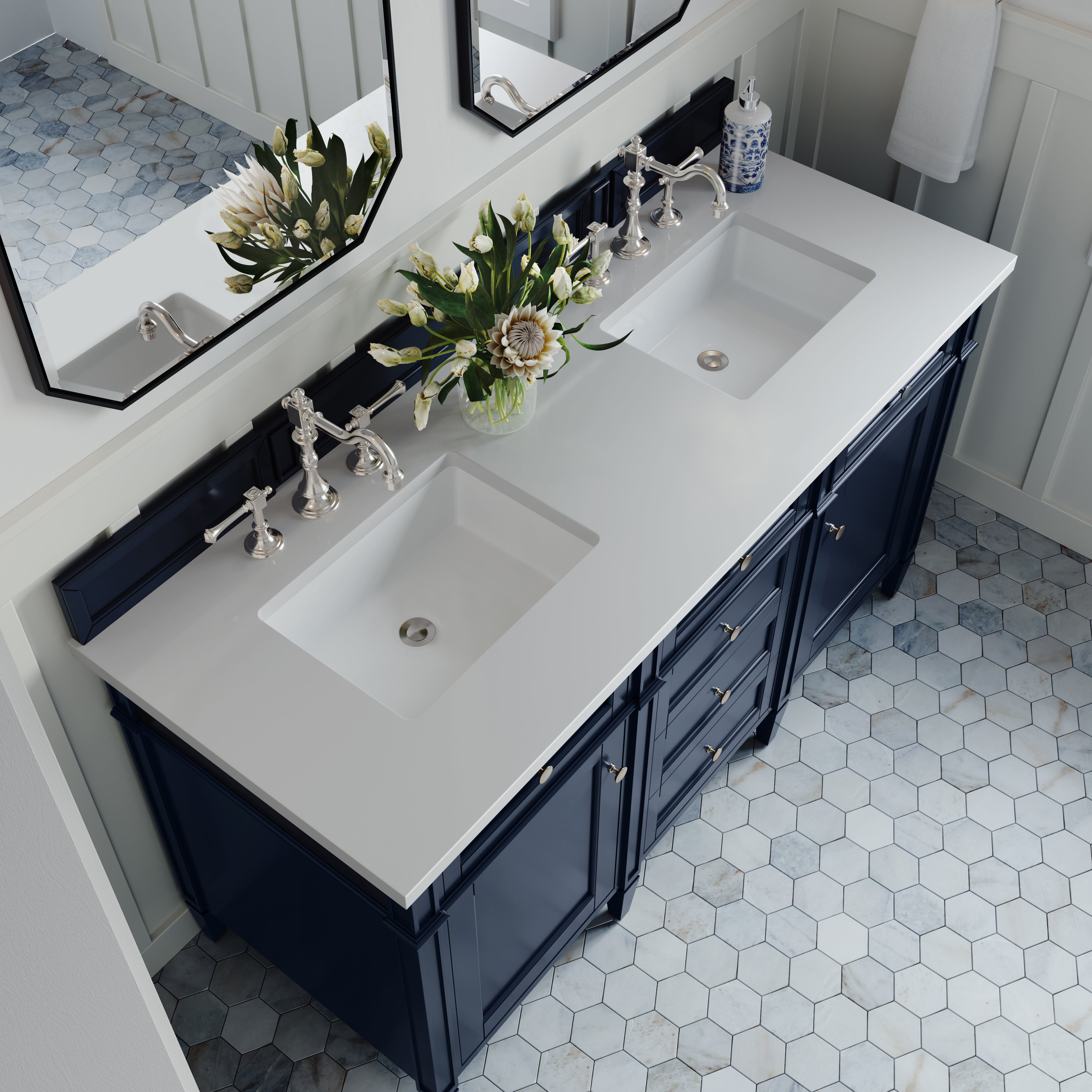 James Martin Brittany 60" Double Vanity in Victory Bleu with 3cm Countertop