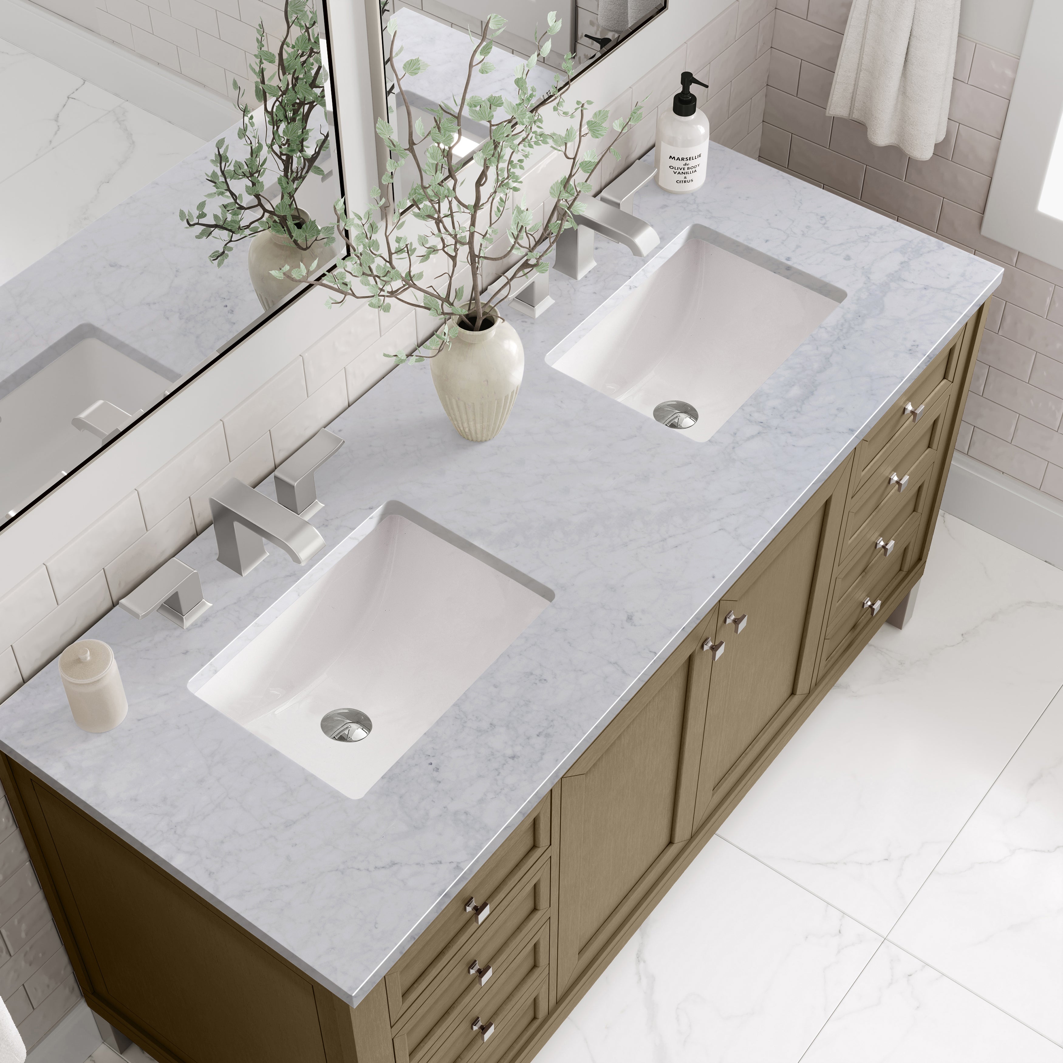 James Martin Chicago 60" Double Vanity in Walnut Whisper with 3cm Countertop