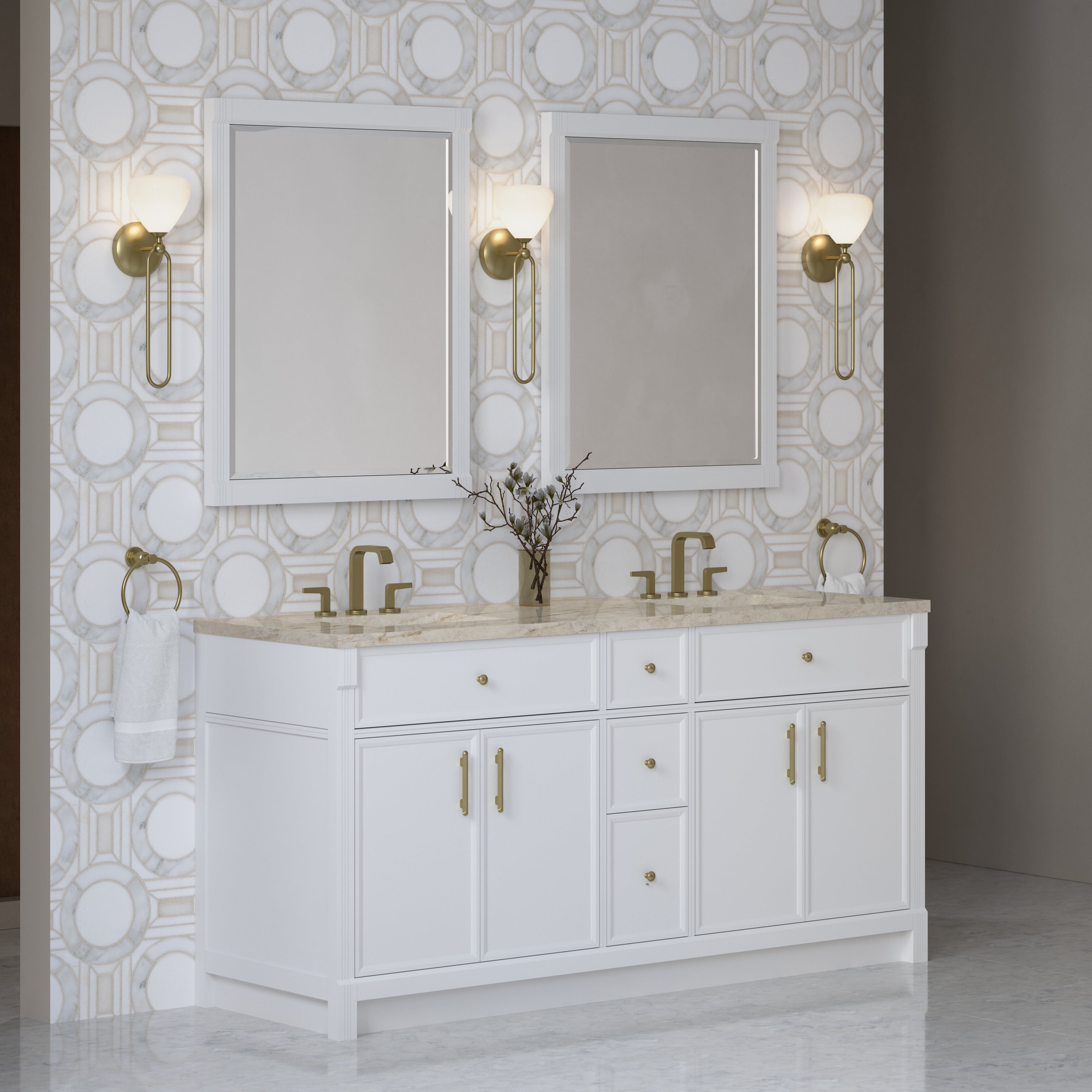 James Martin Bellshire 72" Double Vanity in Bright White with 3cm Countertop