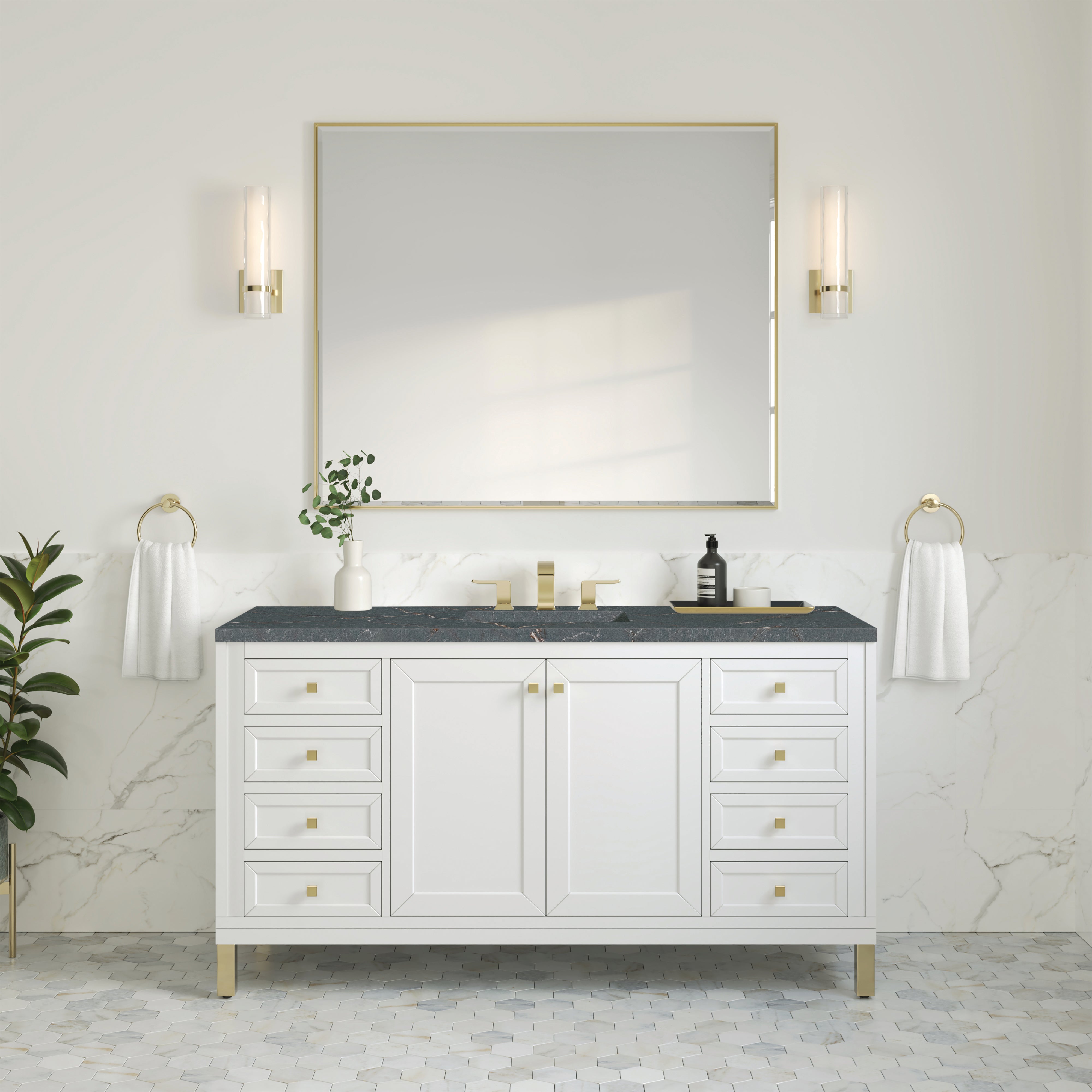 James Martin Chicago 60" Single Vanity in Glossy White with 3cm Countertop
