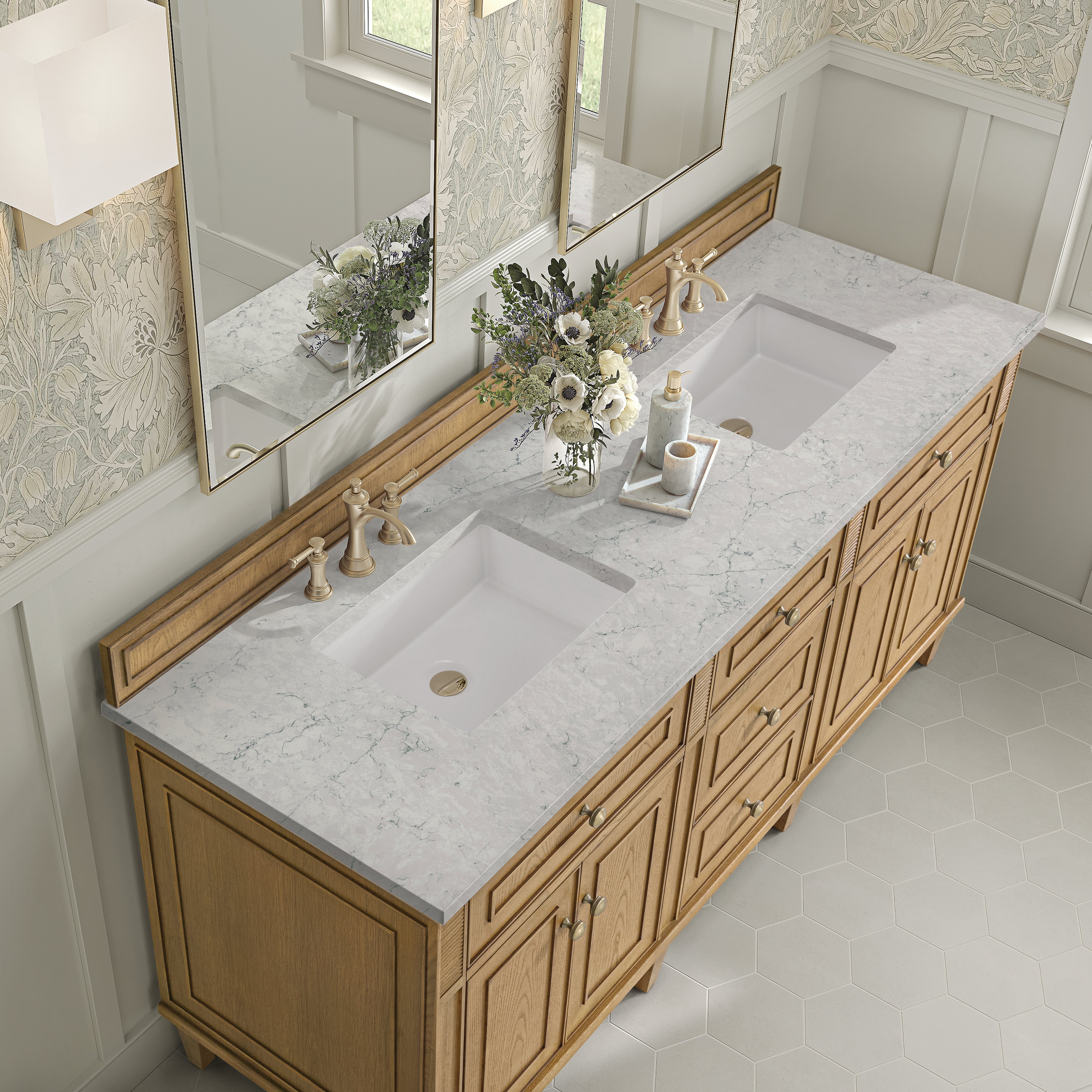 James Martin Lorelai 72" Double Vanity in Light Natural Oak with 3cm Countertop