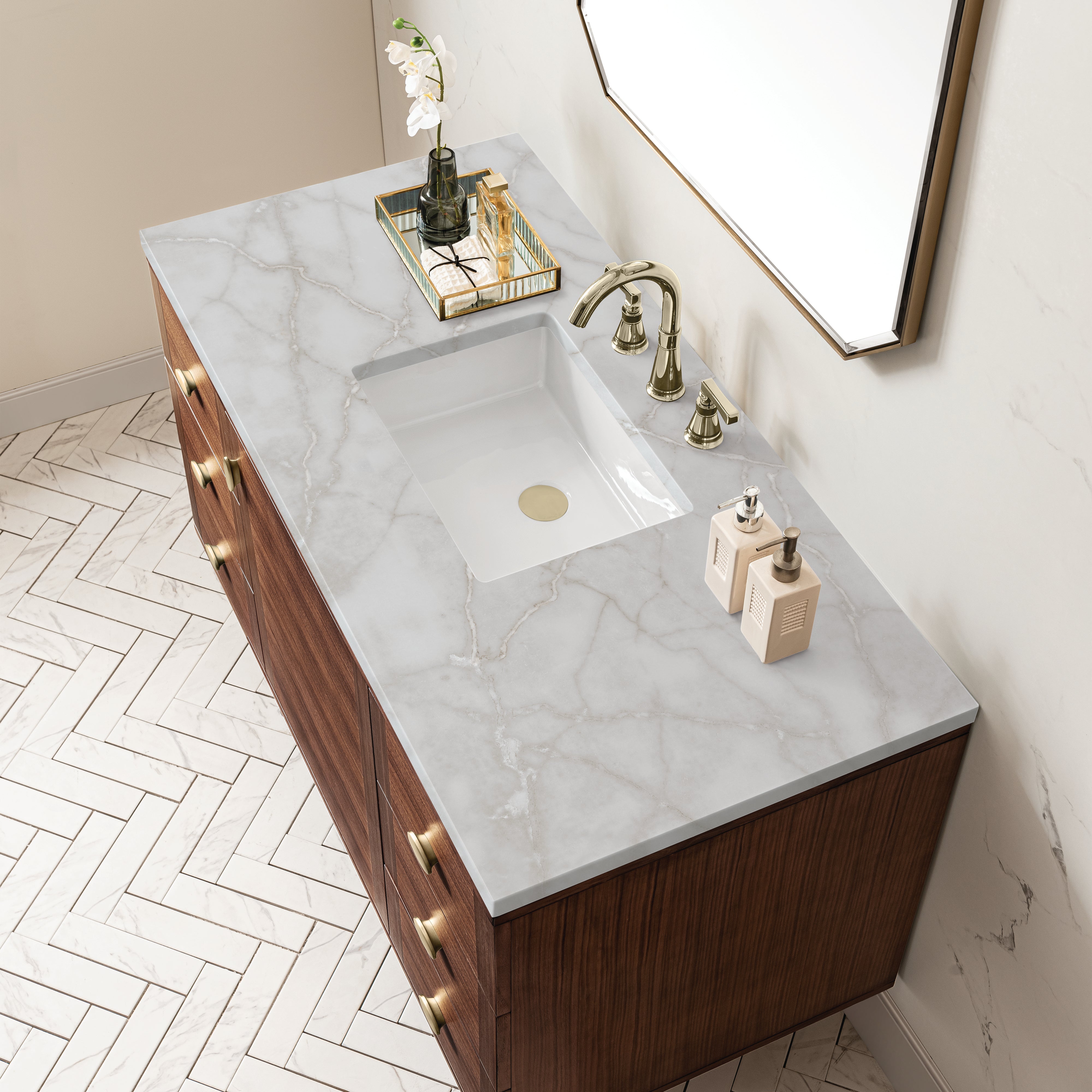 James Martin Amberly 48" Single Vanity in Mid-Century Walnut with 3cm Countertop