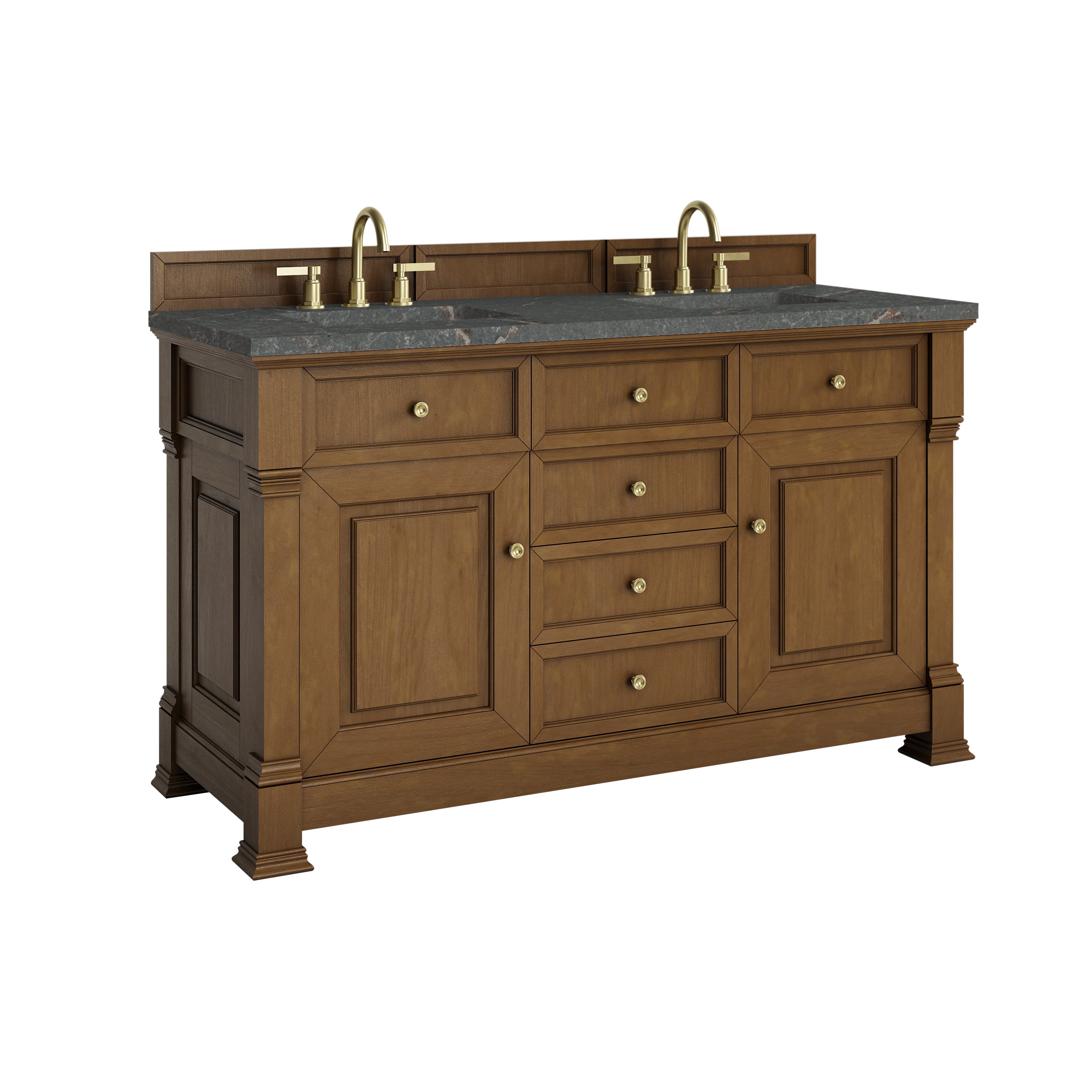 James Martin Brookfield 60" Double Vanity in Honey Oak with 3cm Countertop and FreePower Wireless Charger