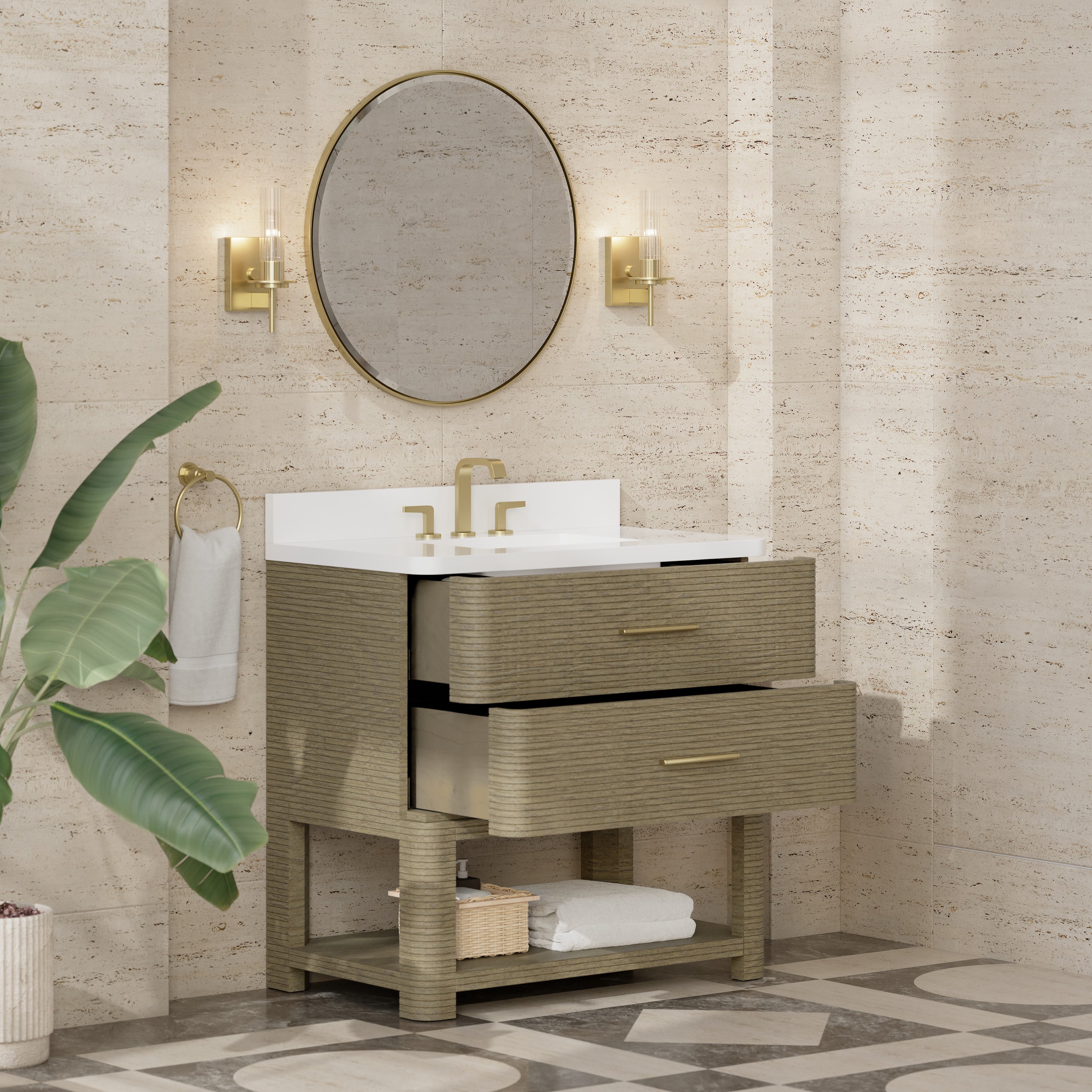 James Martin Lucian 36" Single Vanity in Pebble Oak with 3cm Countertop