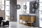 James Martin Columbia 72" Single Vanity in Latte Oak, Radiant Gold with Dusk Grey Glossy Composite Stone Top
