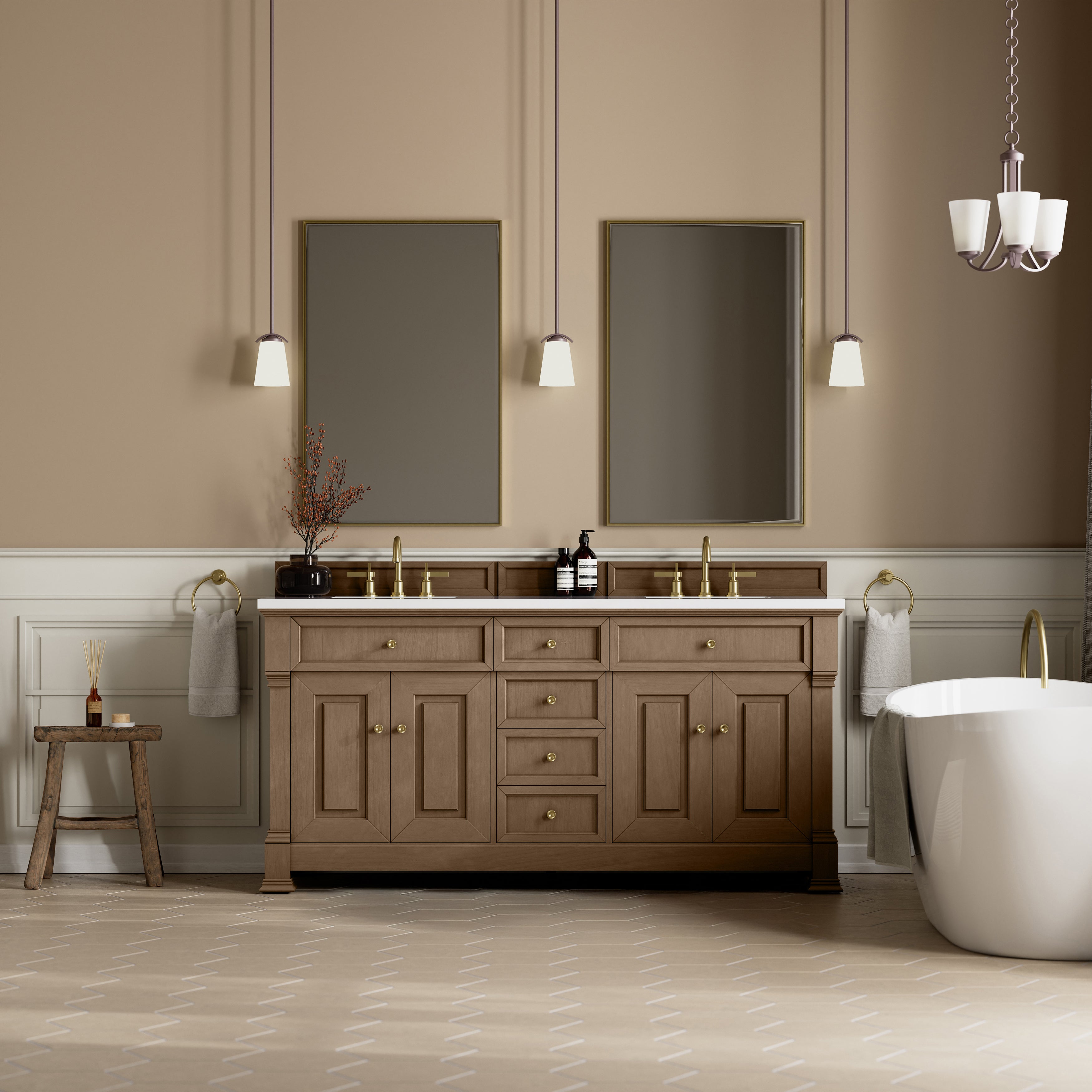 James Martin Brookfield 72" Double Vanity in Pecan with 3cm Countertop
