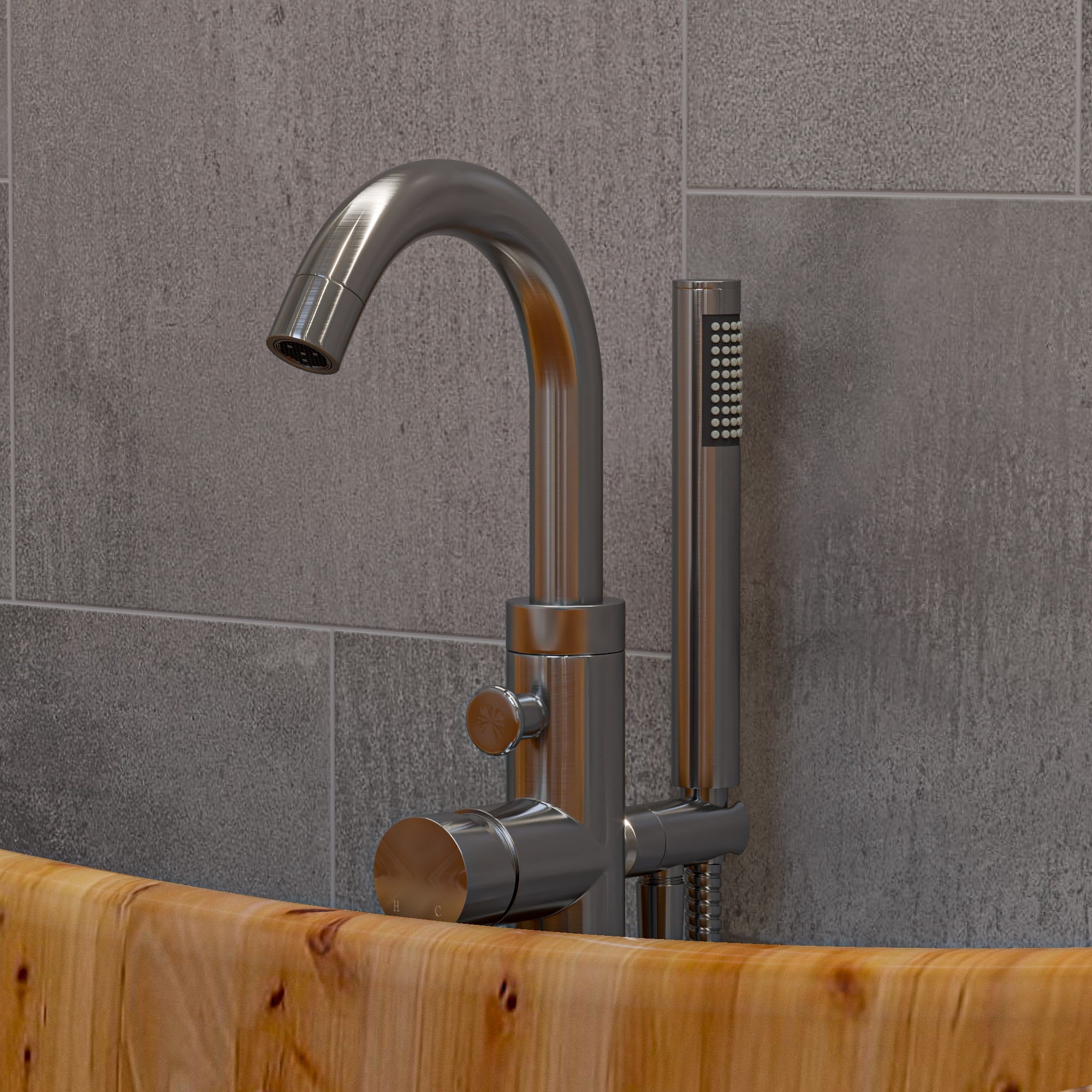 ALFI brand AB2534 Single Lever Floor Mounted Tub Filler Mixer w Hand Held Shower Head