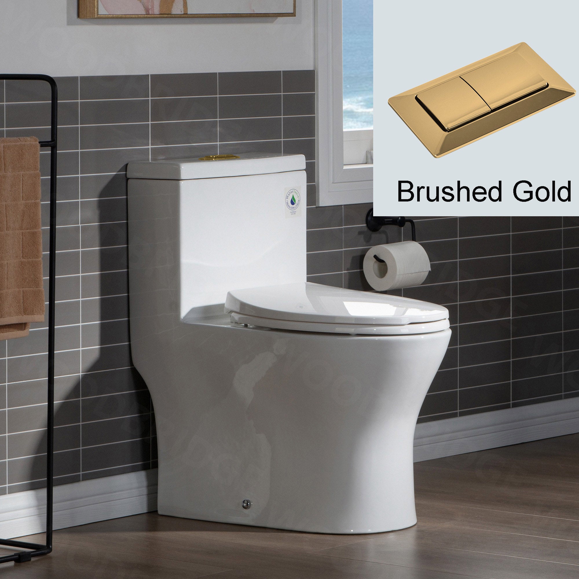 WOODBRIDGE Modern One Piece Dual Flush 1.28 GP Toilet,with Soft Closing Seat