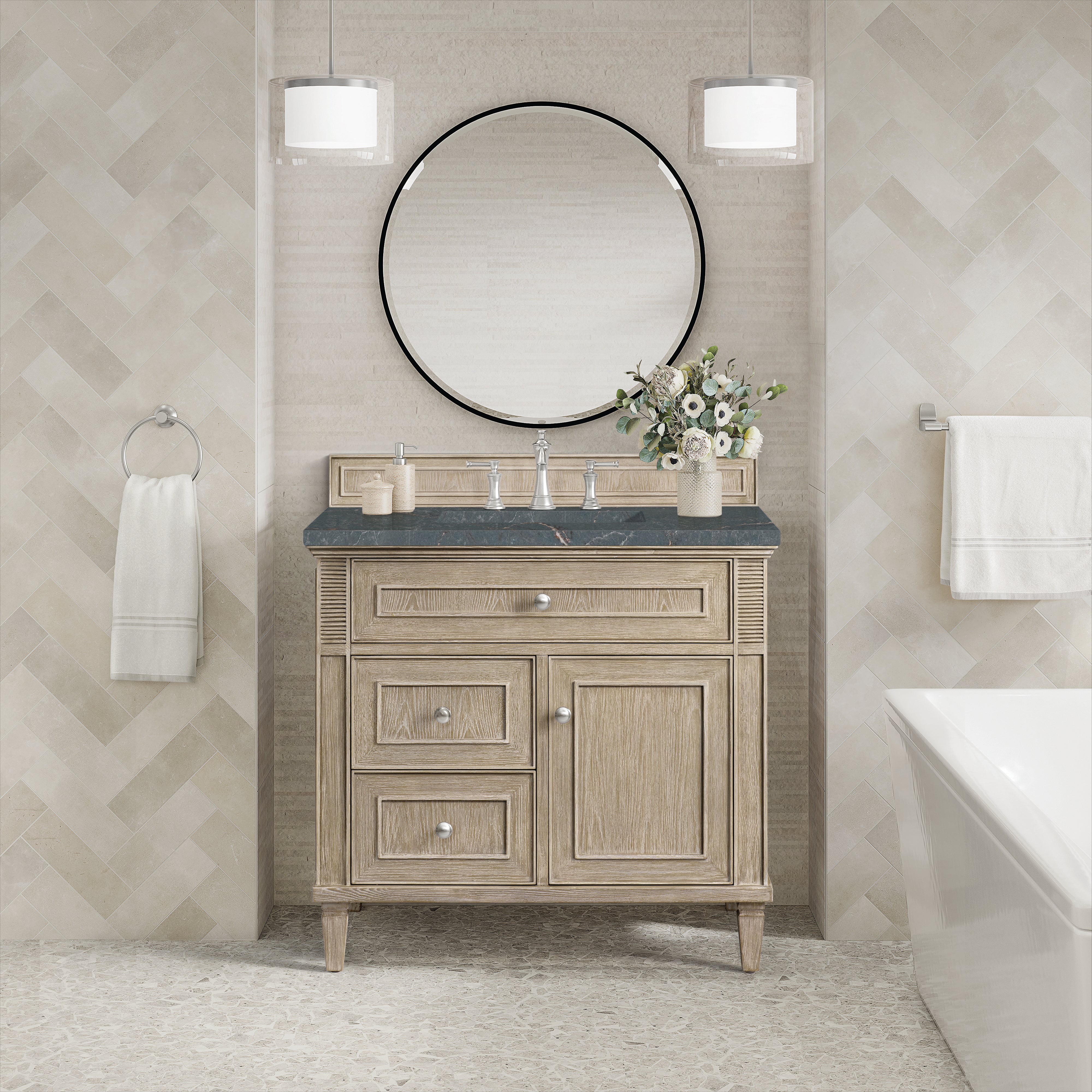 James Martin Lorelai 36" Single Vanity in Whitewashed Oak with 3cm Countertop